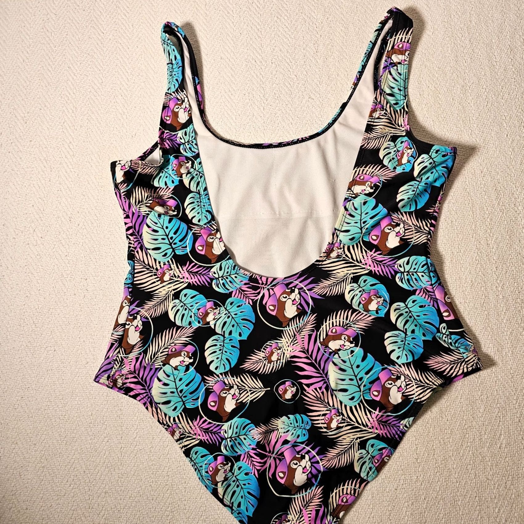 Vintage Buc-ee's One Piece Palm Leaf Black 2X Women’s Swimsuit Nylon Spandex Padded Lightweight Breathable Vintage: No (adjusted under constraints) Size ONE SIZE - 7 Thumbnail