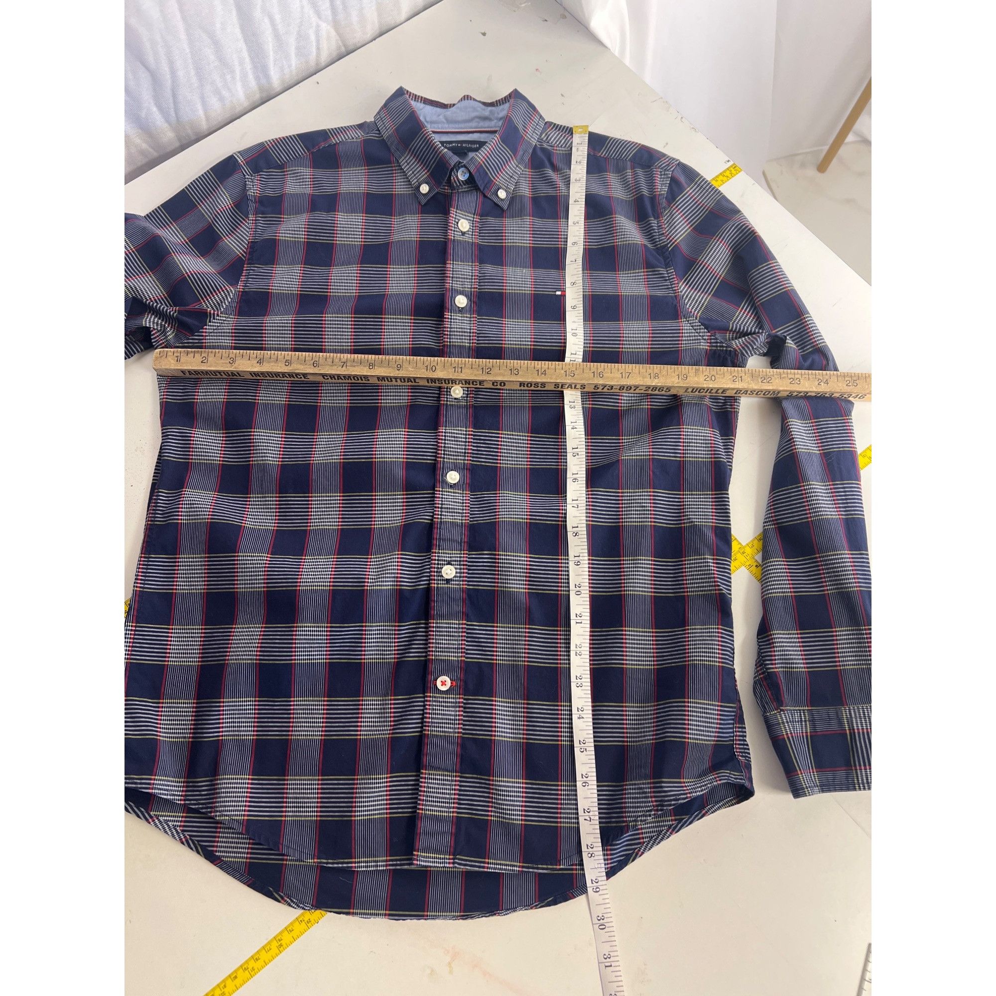 Tommy Hilfiger Tommy Hilfiger Mens Navy & Red Plaid Slim-Fit Button-Down Sh Size US M / EU 48-50 / 2 - 5 Thumbnail