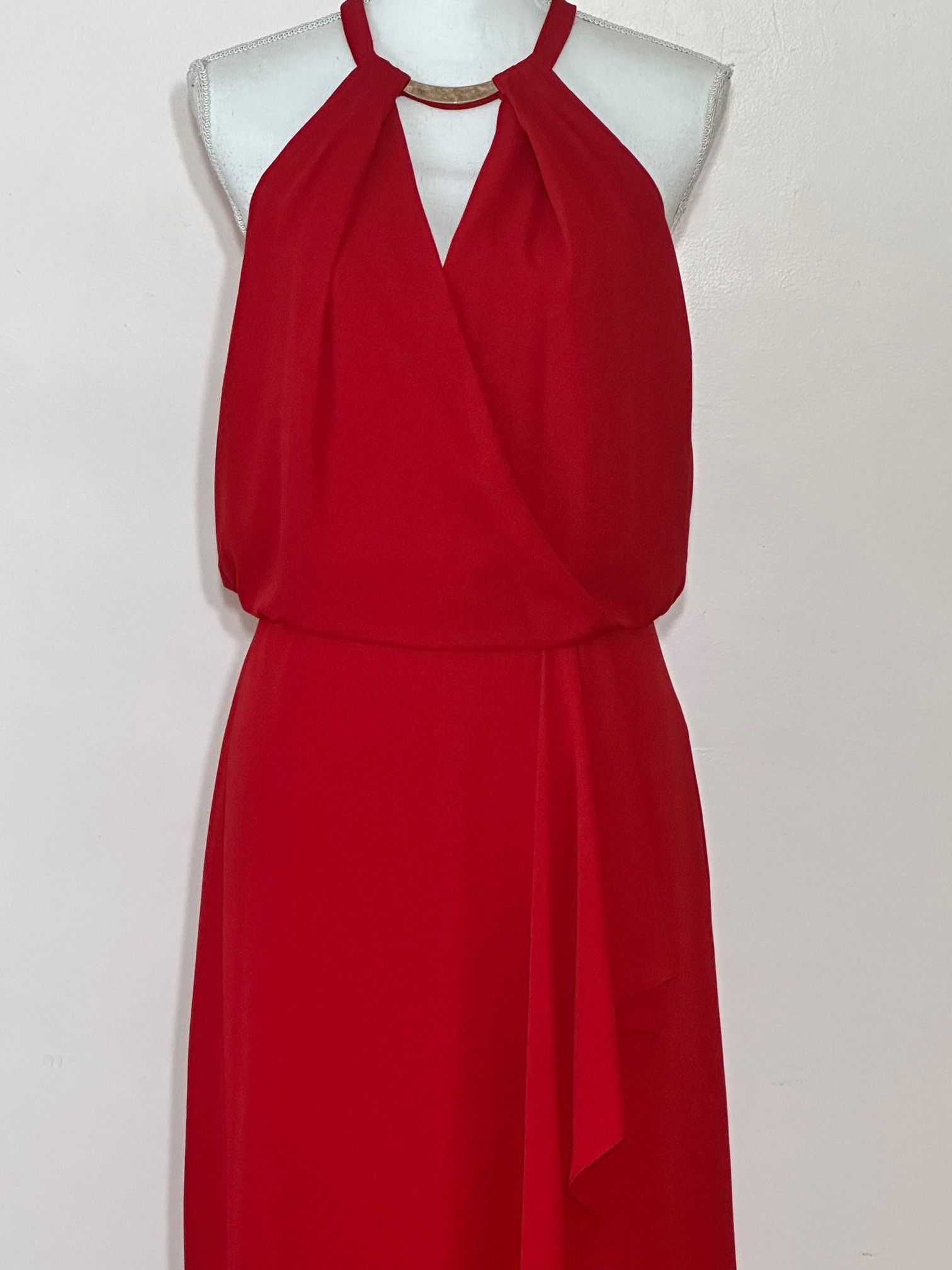 Designer Xscape Red Chiffon Draped Halter Strap Top Gown Size 12 Size XL / US 12-14 / IT 48-50 - 4 Thumbnail