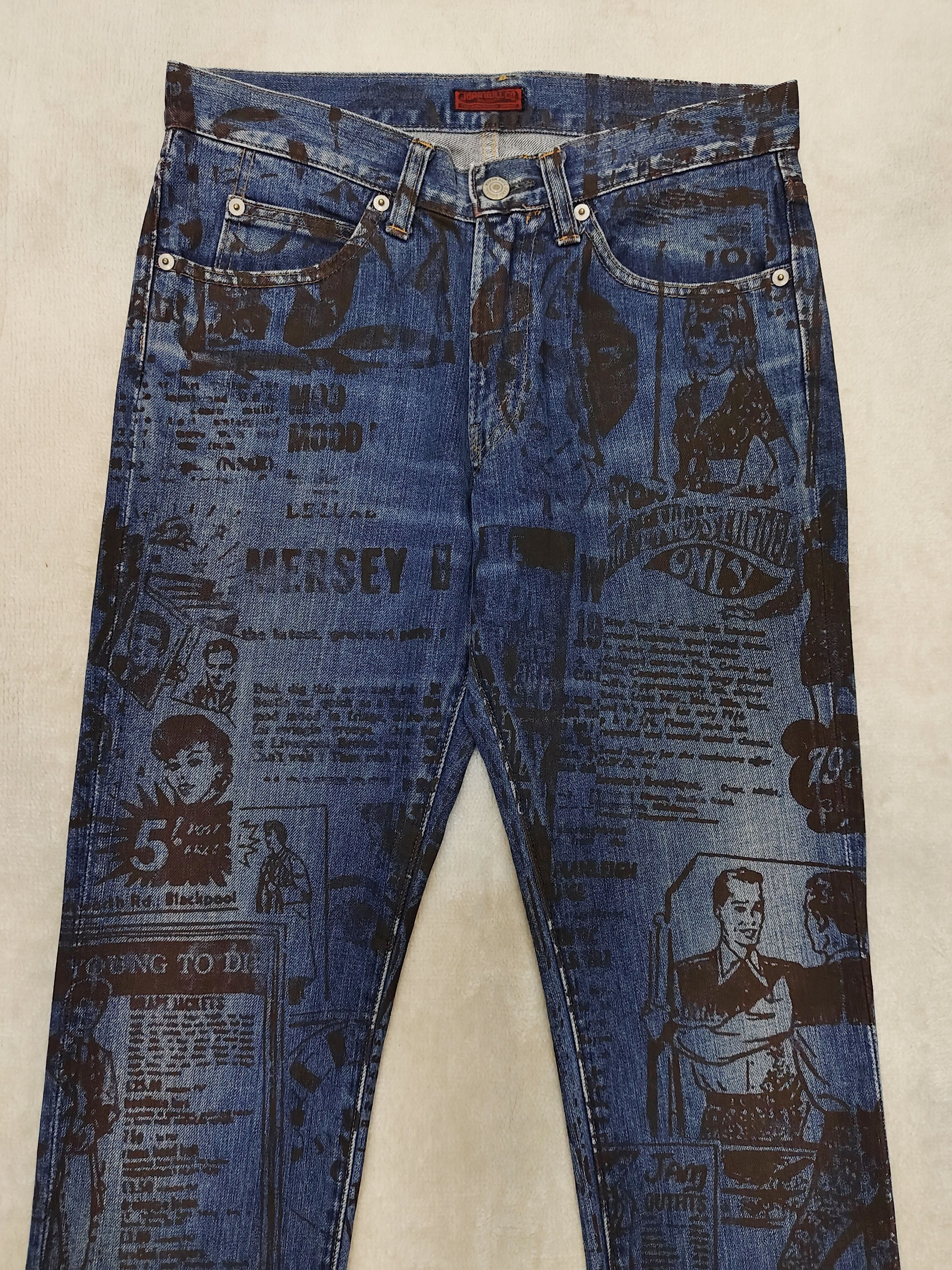 Johnbull Johnbull🇯🇵 AOP Newspaper Graphic Slim Straight Jeans Size US 30 / EU 46 - 4 Thumbnail
