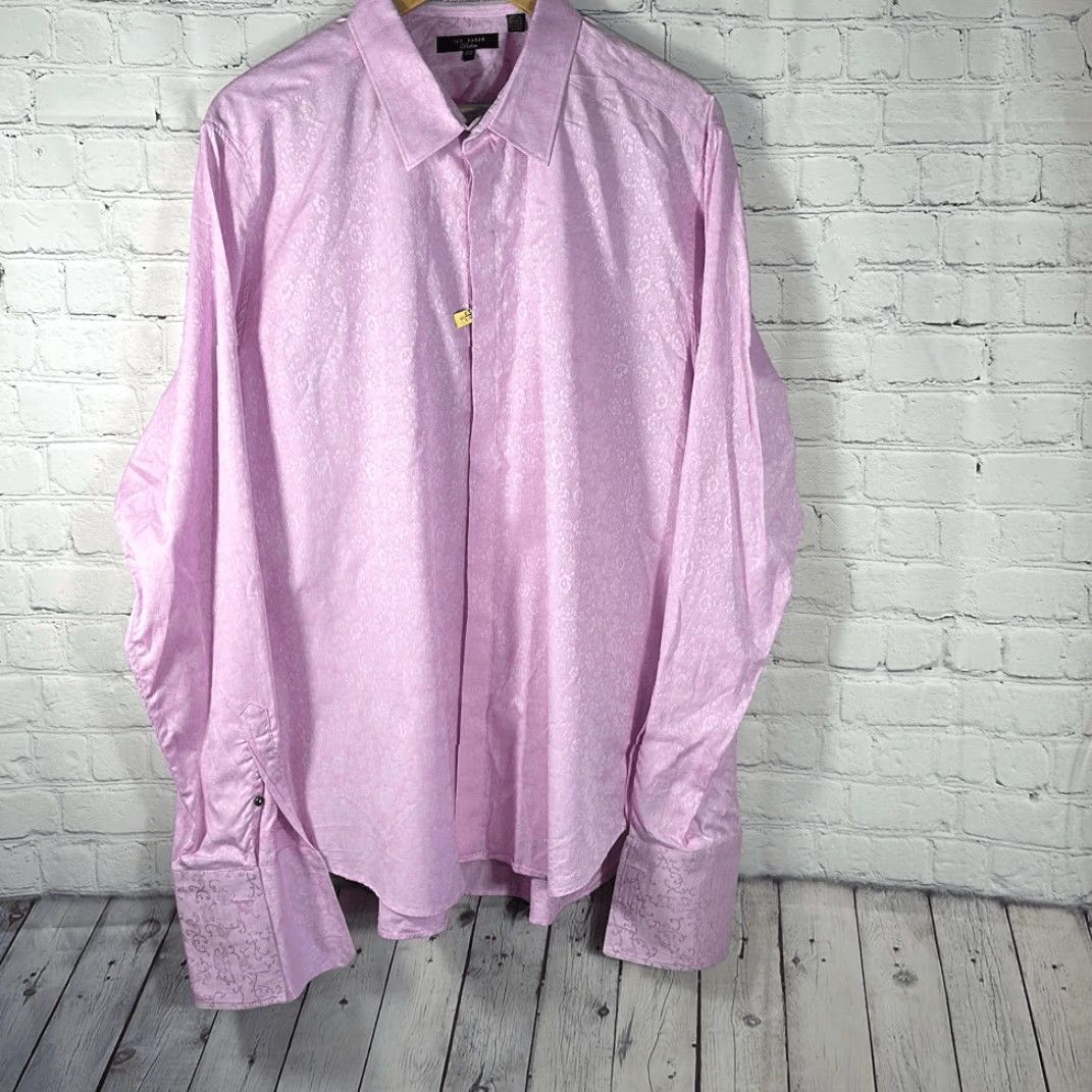Ted Baker Ted Baker Dress Shirt Men 17.5 Pink Floral Cuff Link Shirt - Regular Size 17.5 Pink Floral Ted Baker Fashion Dress Shirt Mens Size 48R - 2 Thumbnail