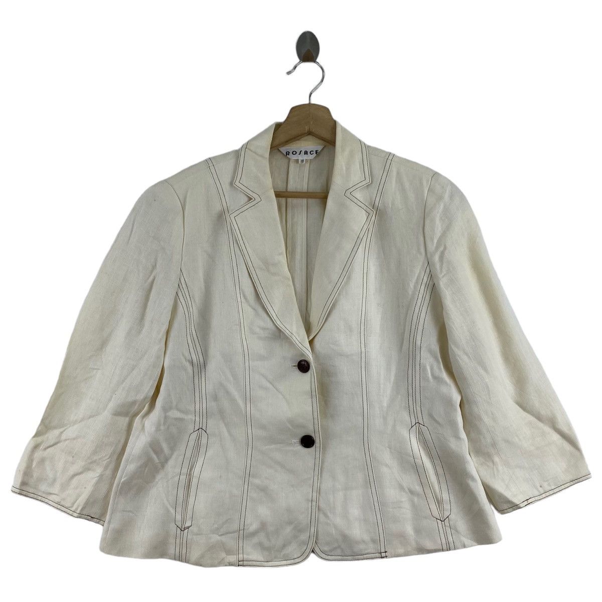 image of Vintage Rosace Hong Kong Brand Cream Formal Tweed Coat, Women's (Size Medium)