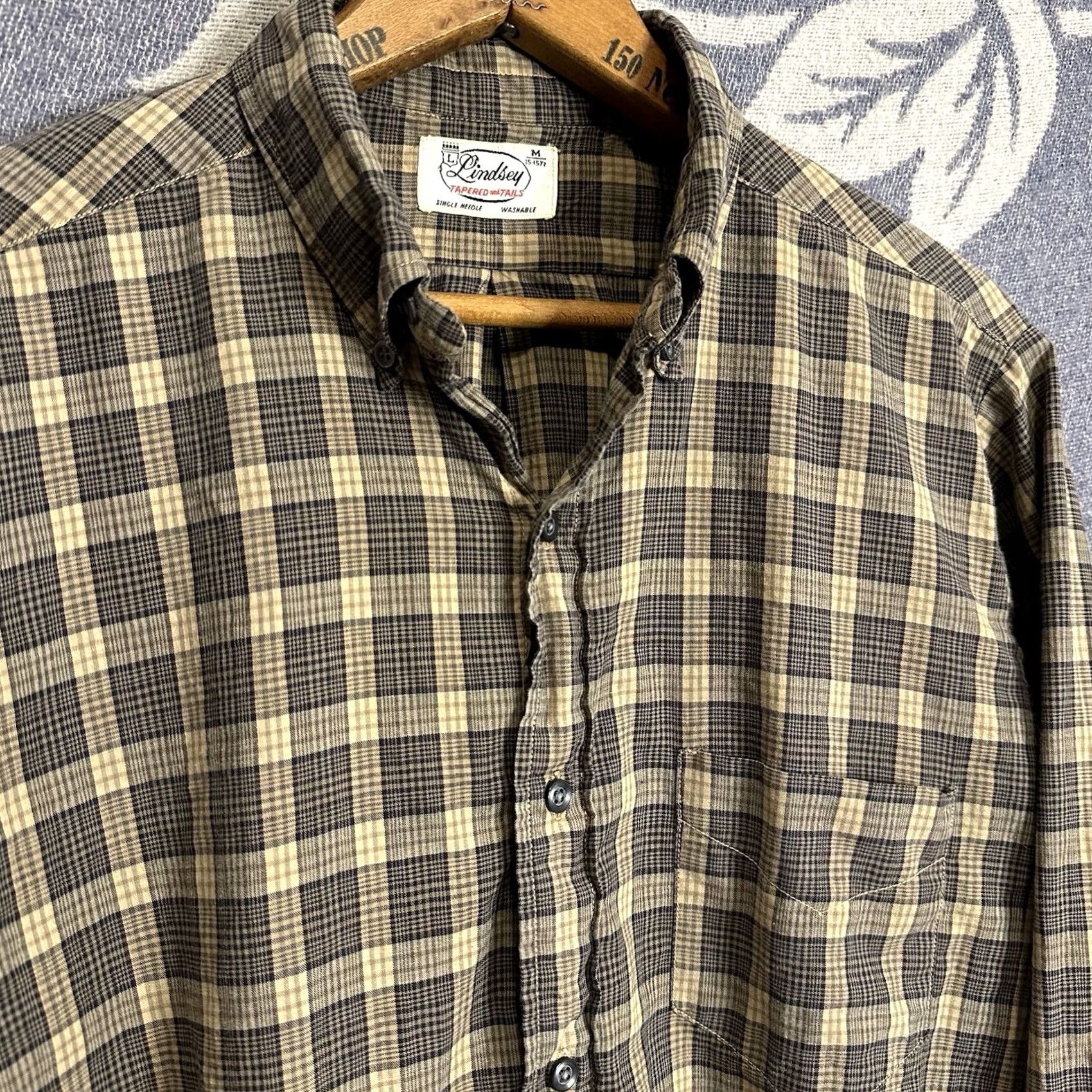Vintage VINTAGE Lindsey Tapered Tails Single Needle Men's Plaid L/S Button Shirt Size M Brown Cotton Size US M / EU 48-50 / 2 - 2 Thumbnail