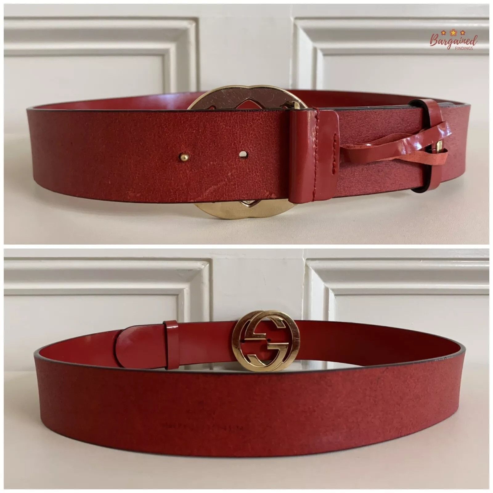 Gucci Gucci Red Coated Leather Gold Interlocking G Buckle Belt Size 30 - 8 Thumbnail