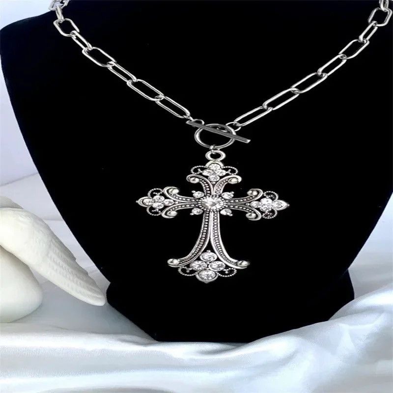 Jewelry Large Detailed Rhinestone Cross Necklace Size ONE SIZE - 4 Thumbnail