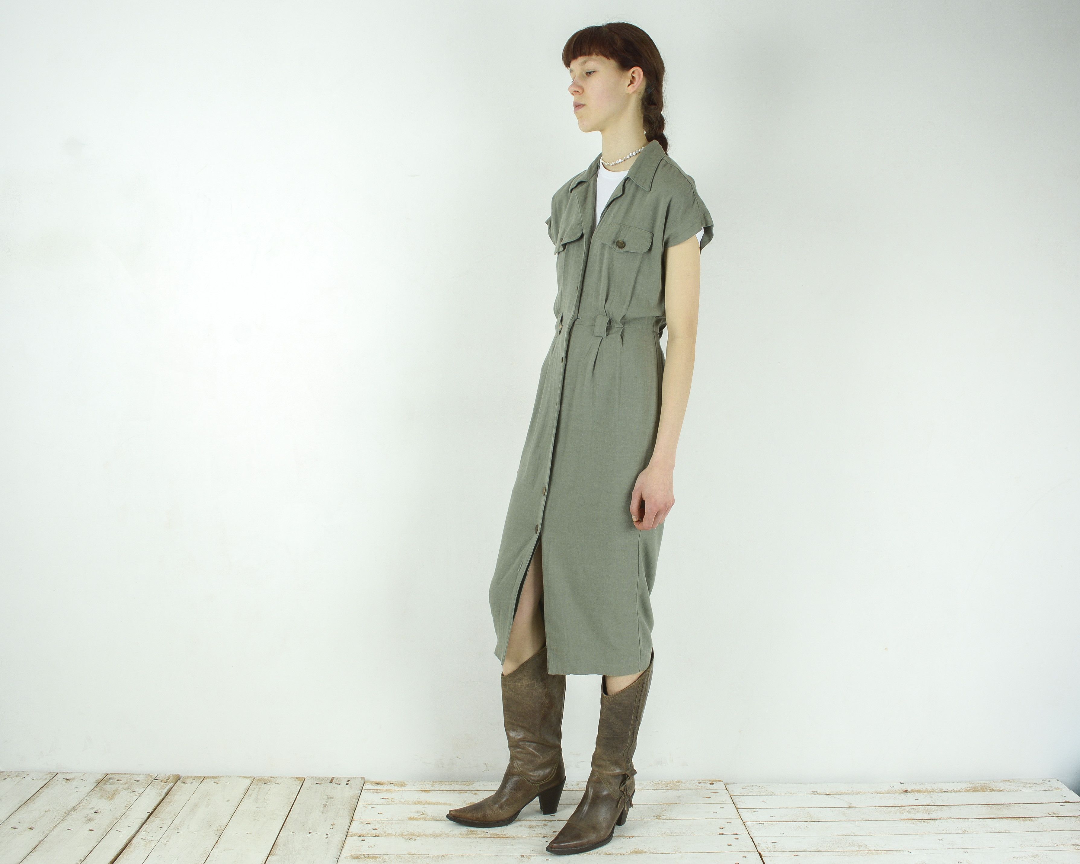 Other × Vintage HEARTS Midi Button Up Shirt Dress Short Sleeve Collared Size XS / US 0-2 / IT 36-38 - 2 Thumbnail