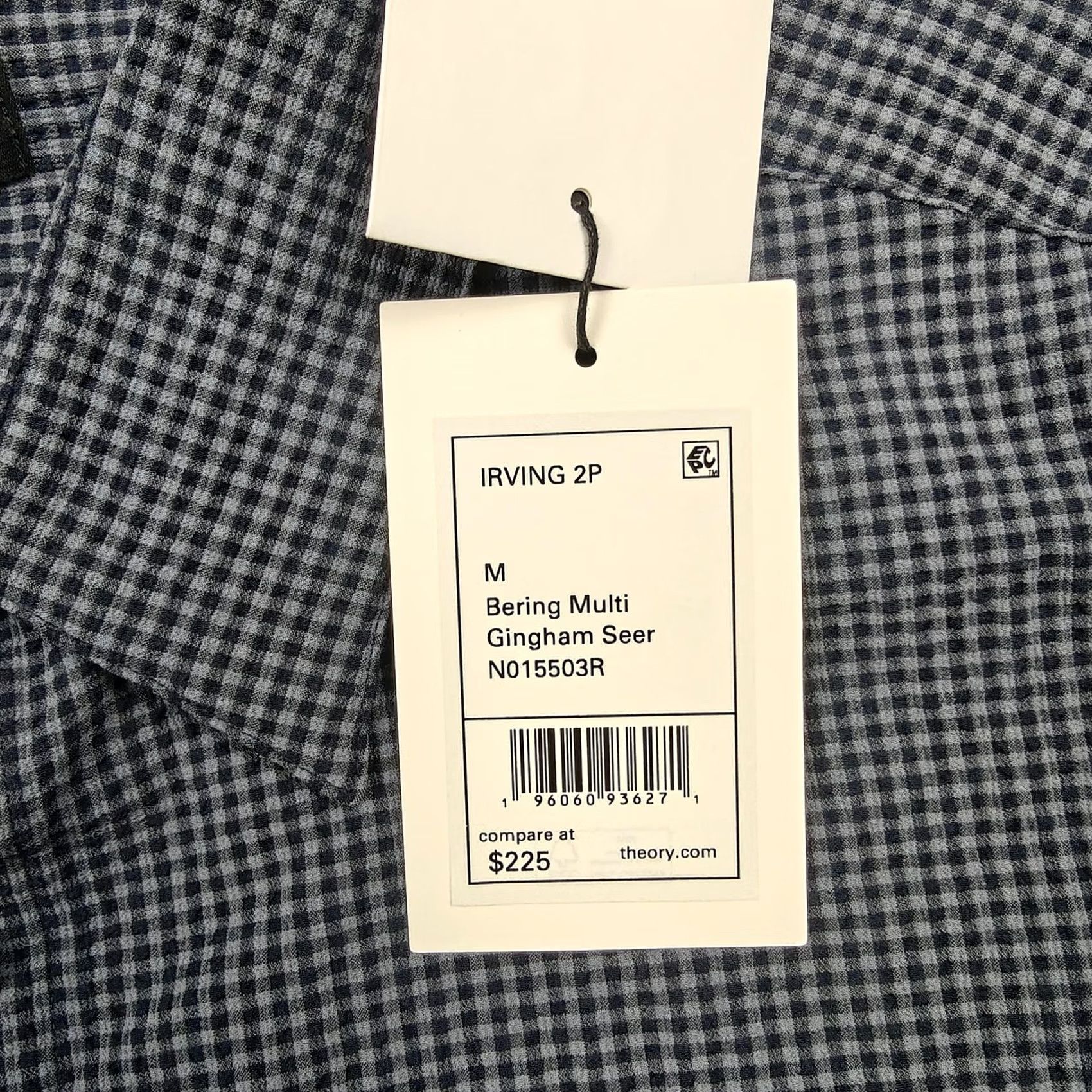 Theory Theory Shirt Mens Medium Blue Gingham Seersucker Long Sleeve Button Up Size US M / EU 48-50 / 2 - 4 Thumbnail