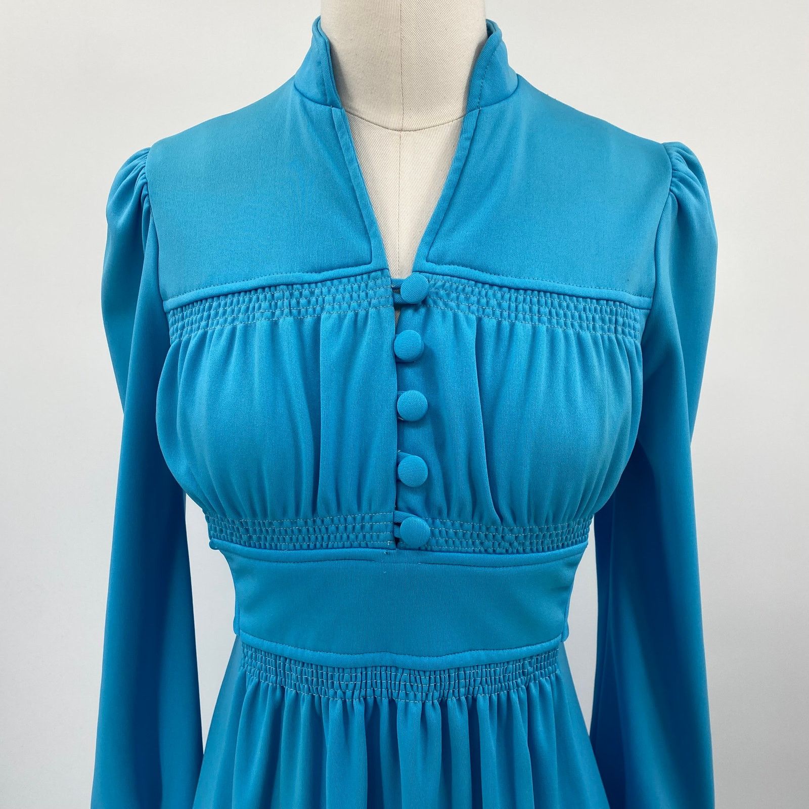 Vintage Vintage 70s Maxi Shirt Dress Long Bishop Sleeve Belted Blue Size XS / US 0-2 / IT 36-38 - 2 Thumbnail