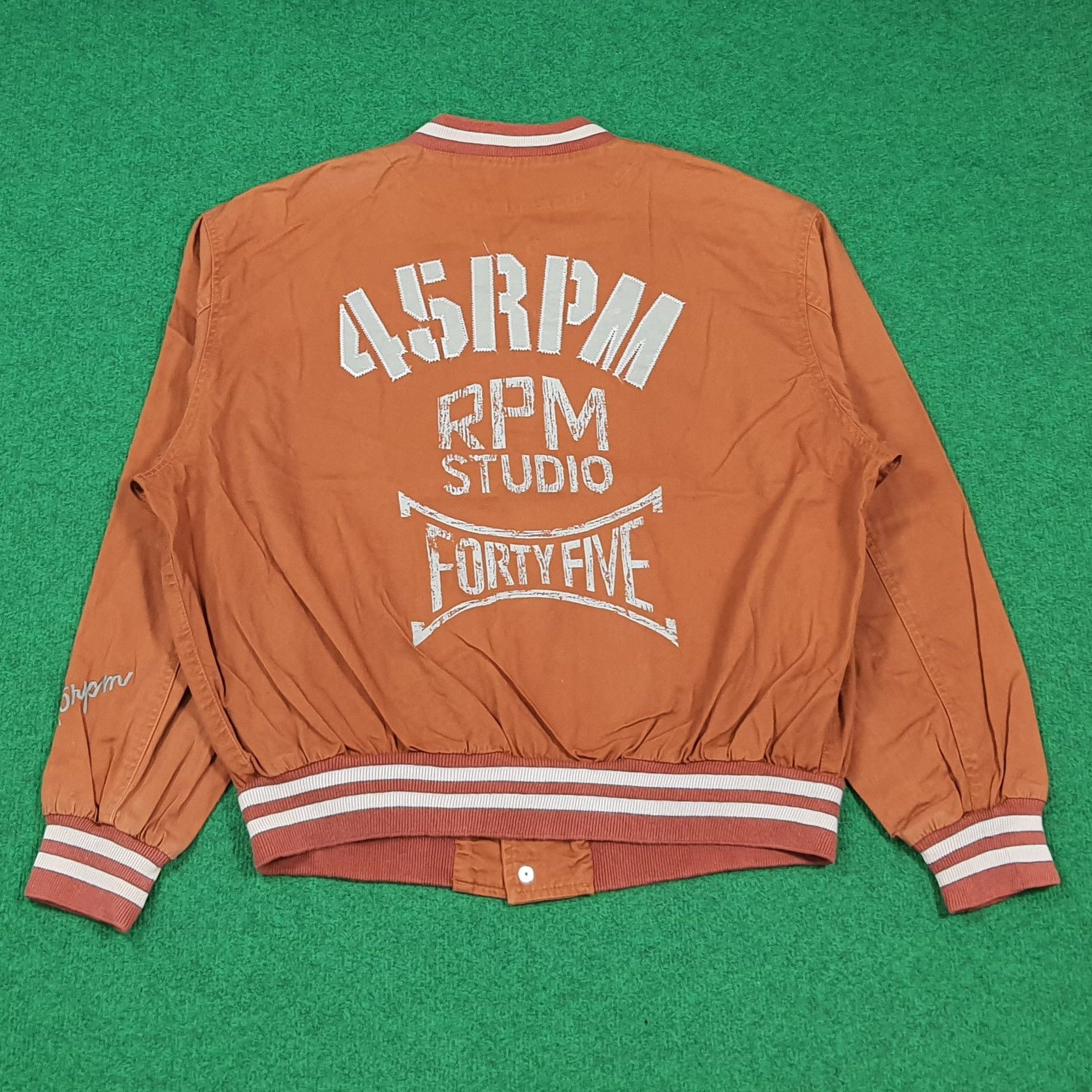 45rpm Vintage 45PRM Japan Varsity Orange Bomber Jacket C288N8 Size US L / EU 52-54 / 3 - 1 Thumbnail