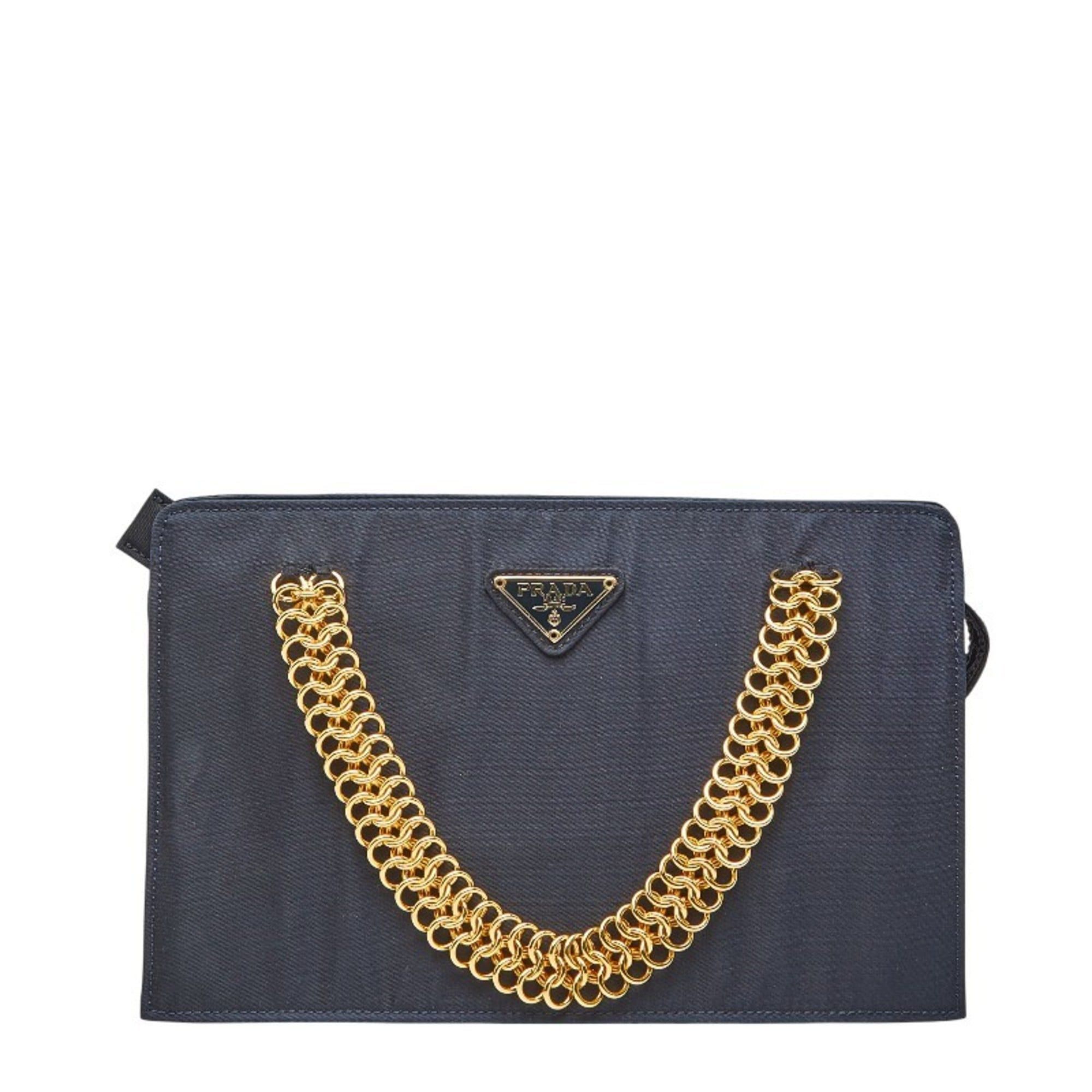 Prada Prada Triangle Logo Plate Chain Handbag in Navy Tessuto Nylon for Women Size ONE SIZE - 1 Thumbnail