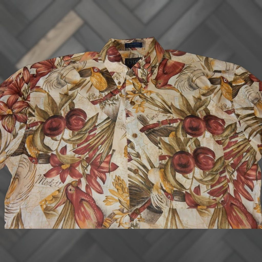 Chaps VINTAGE Ralph Lauren Chaps Men's Short Sleeve Button-Up Shirt Size M Floral Parrots Beige Size US M / EU 48-50 / 2 - 1 Thumbnail