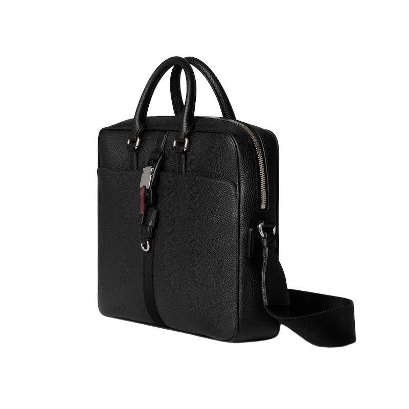 Gucci GUCCI $3450 Black Soft Medium Leather With Web Briefcase Bag Size ONE SIZE - 2 Thumbnail