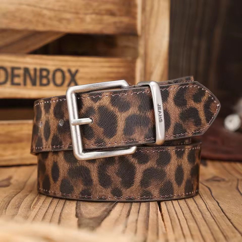 Japanese Brand Dark brown mocha cheetah leopard print belt Size 32 - 1 Thumbnail