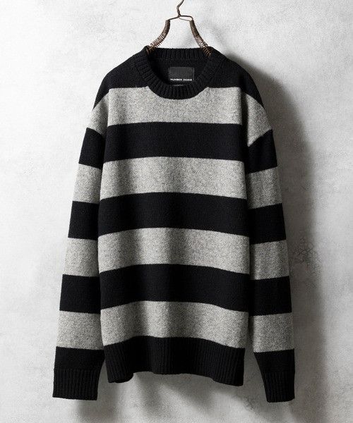 Number (N)ine number nine SHETLAND WOOL WIDE STRIPED KNIT Sweater Size US L / EU 52-54 / 3 - 1 Thumbnail