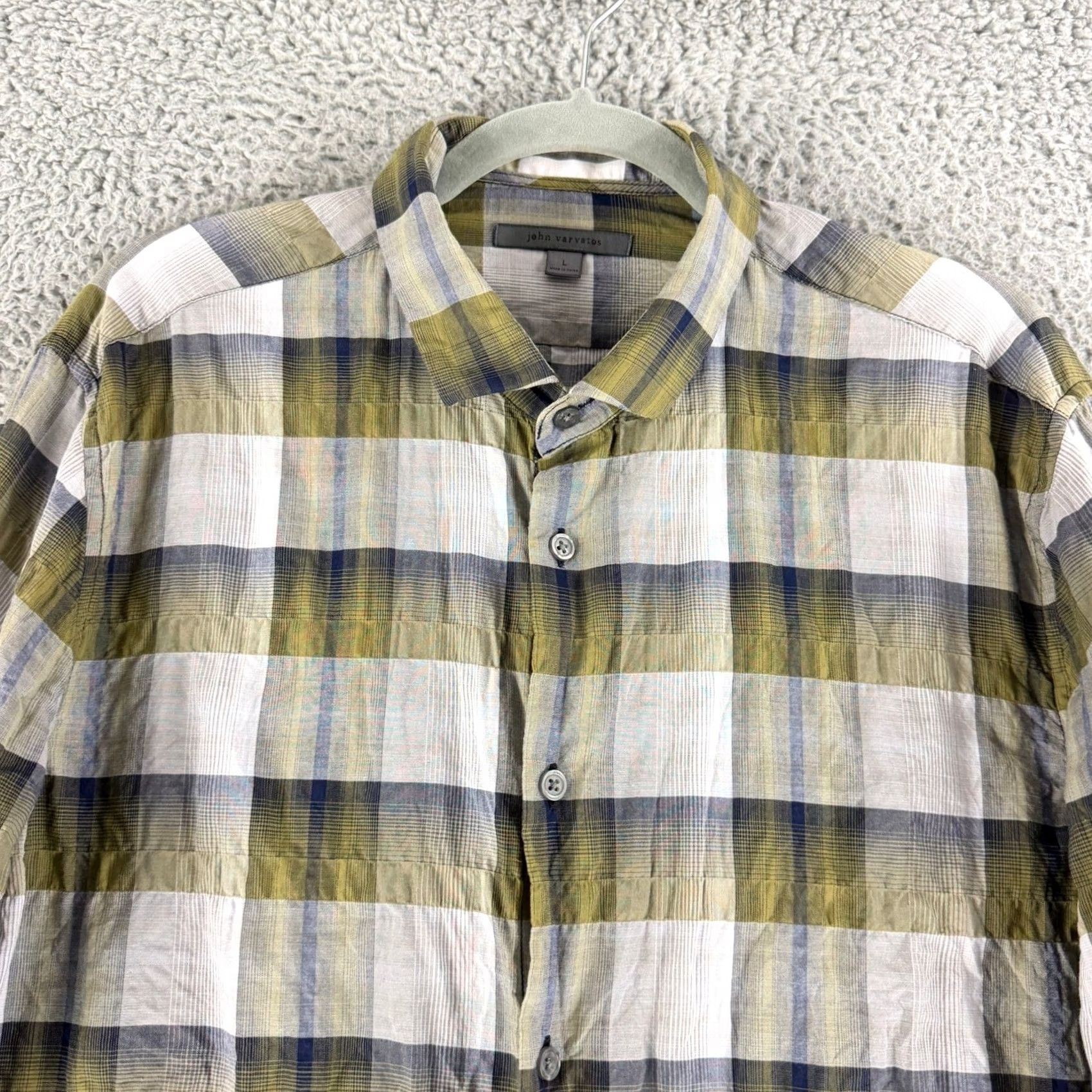 John Varvatos John Varvatos Button Down Shirt Men Large Green Plaid Long Sleeve Cotton Casual Size US L / EU 52-54 / 3 - 2 Thumbnail