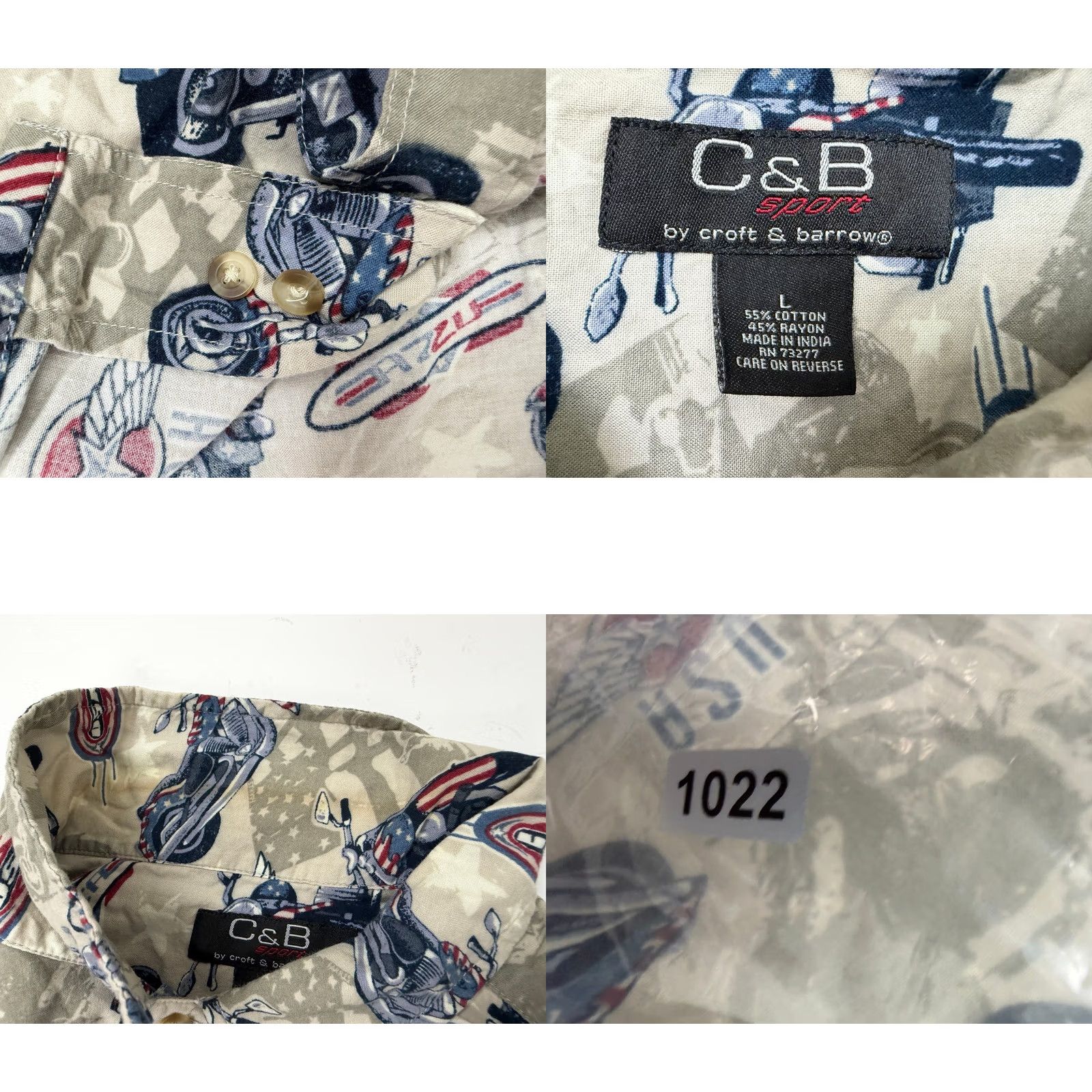Croft & Barrow VINTAGE Croft & Barrow Motorcycle Shirt Men L Beige Short Sleeve Button-Up 90s Biker American Flag Casual Vintage 90s Men L Shirts Size US L / EU 52-54 / 3 - 9 Thumbnail
