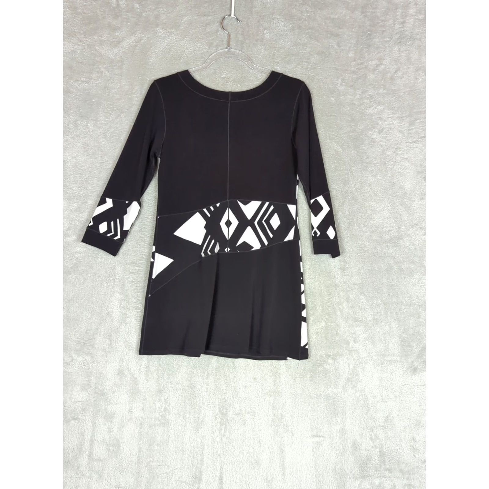 Vintage Eva Varro Womens Black and White Tunic Top S Blouse Geometric 3/4 Sleeve Scoop Neck Size S / US 4 / IT 40 - 7 Thumbnail