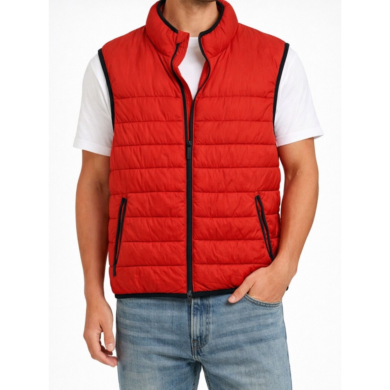 Perry Ellis Perry Ellis Red Quilted Puffer Vest with Black Trim Size US M / EU 48-50 / 2 - 1 Thumbnail