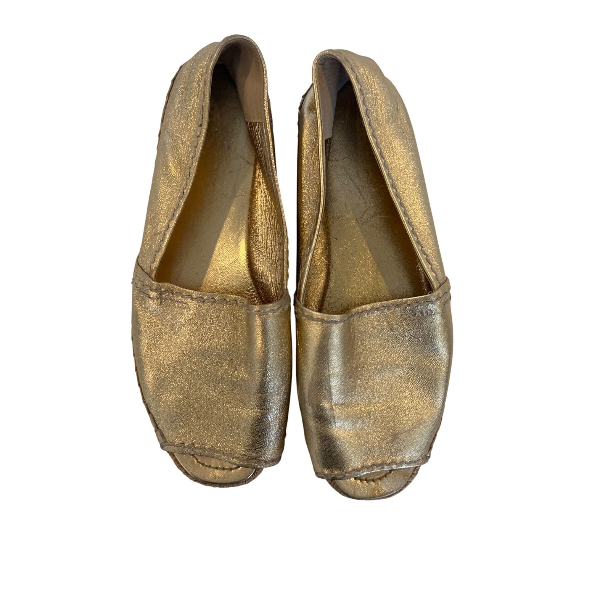 Prada Prada Gold Metallic Peep-Toe Espadrilles Size US 7.5 / IT 37.5 - 20 Thumbnail