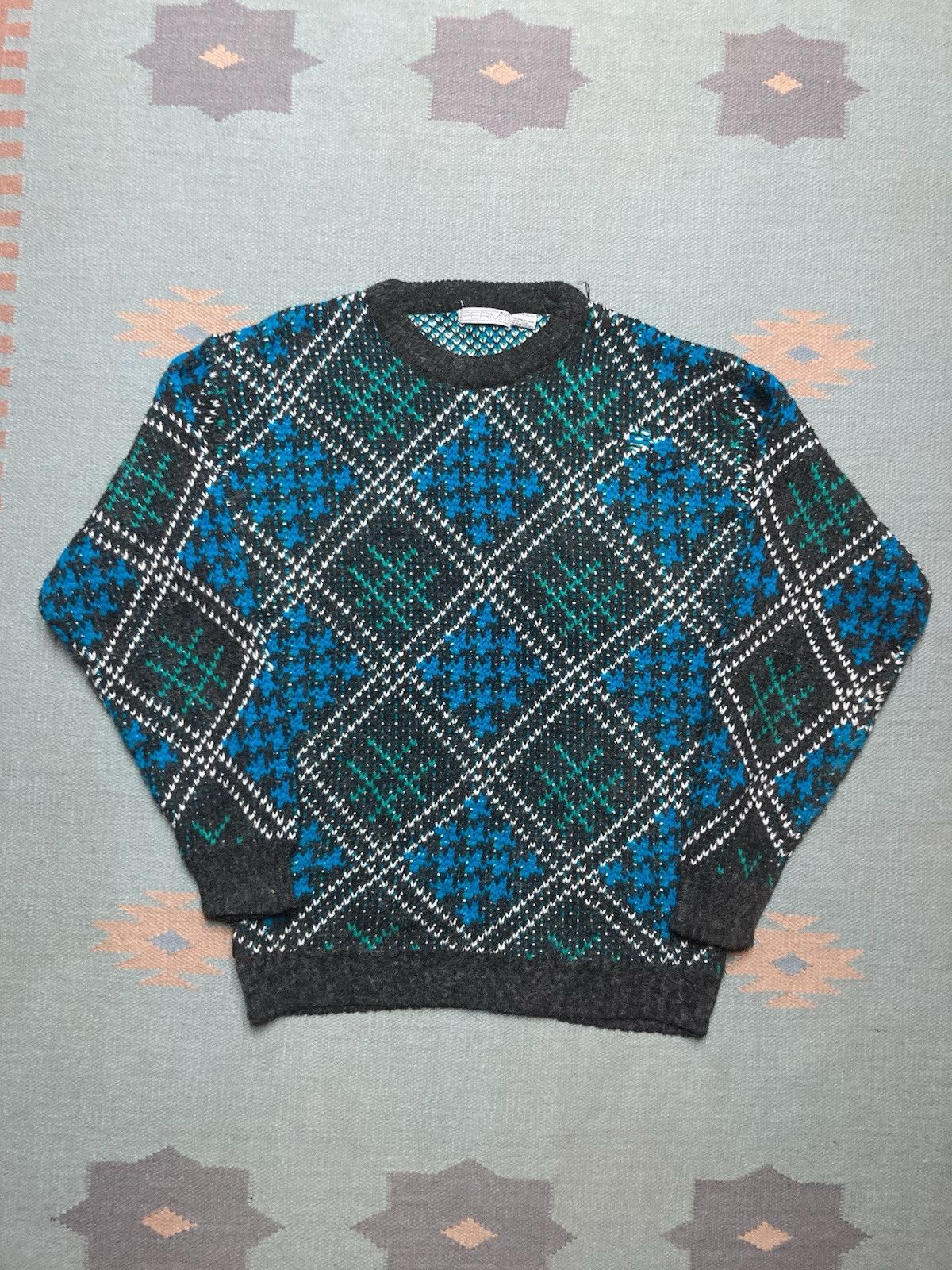 Vintage Vtg acrylic knit sweater crewneck geometric abstract small Size US S / EU 44-46 / 1 - 1 Thumbnail