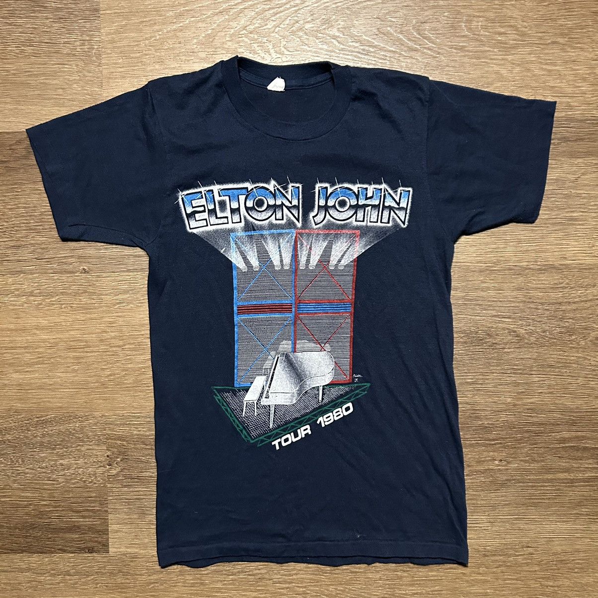 Vtg 80s Elton John Music Tour 1980 Black T-Shirt S