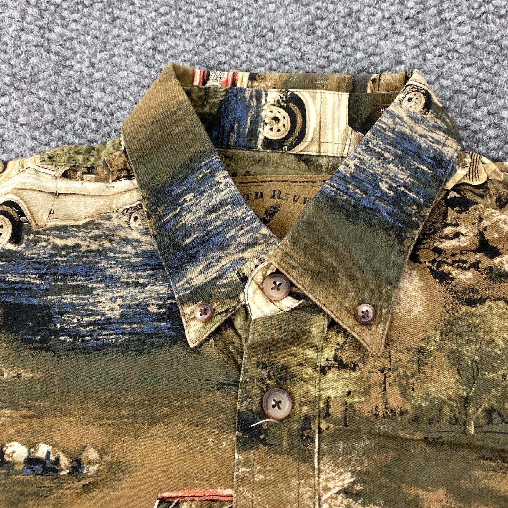 Jeep North River Shirt Mens Medium Brown Off Road Truck Print Cotton Jeep Button-Up Size US M / EU 48-50 / 2 - 4 Thumbnail