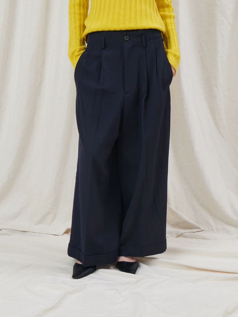 Y's Y's size os Navy Blue Pleated Rolled Wide-Leg Pants Size 24" / US 00 / IT 34 - 1 Thumbnail