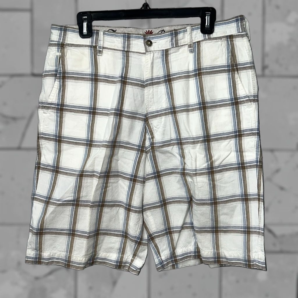 Tommy Bahama Tommy Bahama Shorts Mens Beige Plaid Linen Blend Size 33 Chino Regular M 33 Beige Plaid Mens Size US 33 - 1 Thumbnail