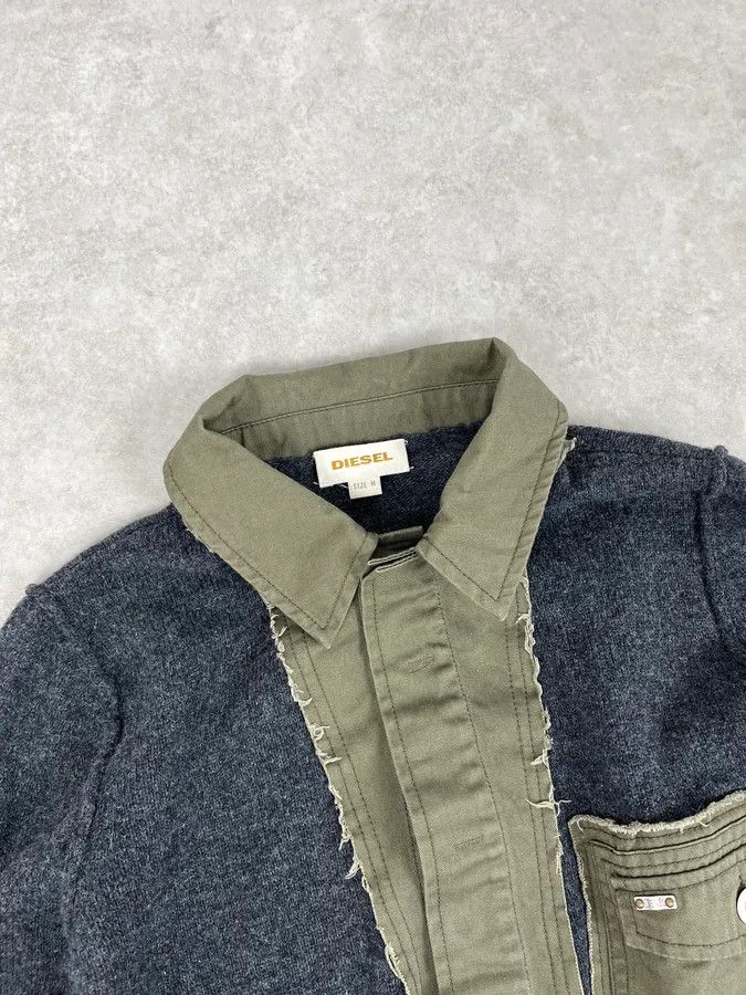 Diesel 2000s Diesel Khaki Patchwork Grey Wool Polo Sweater Size US M / EU 48-50 / 2 - 6 Thumbnail