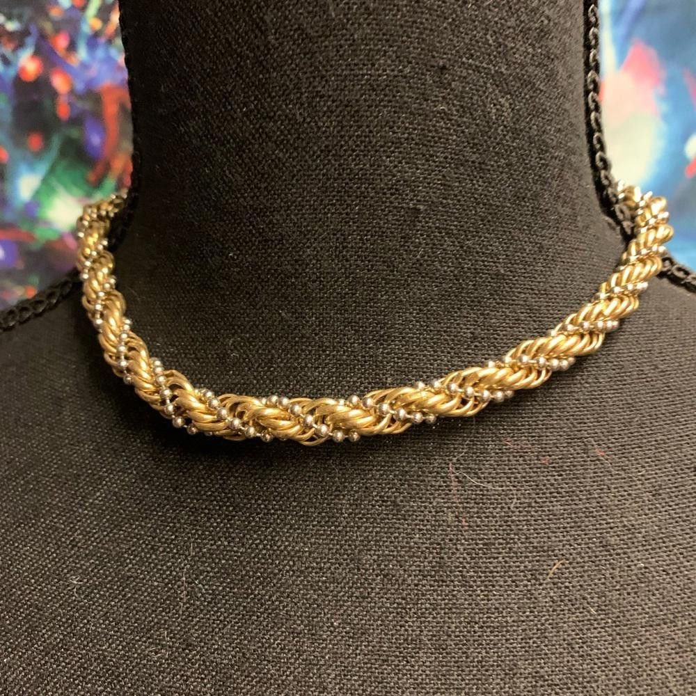 Designer Elegant Gold and Silver Braided Necklace Size ONE SIZE - 1 Thumbnail