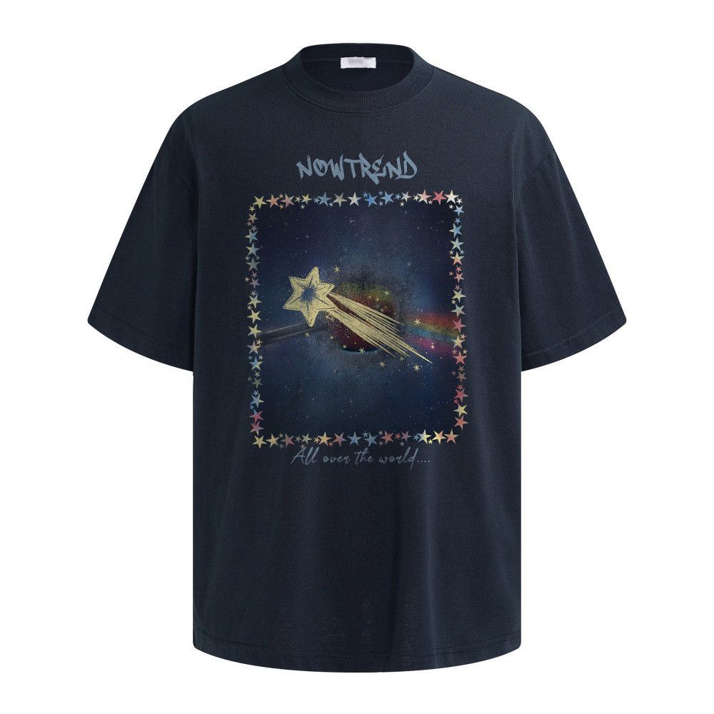 Japanese Brand Men's Loose-Fit Casual T-Shirt with Starry Sky & Apple Print Size US M / EU 48-50 / 2 - 1 Thumbnail