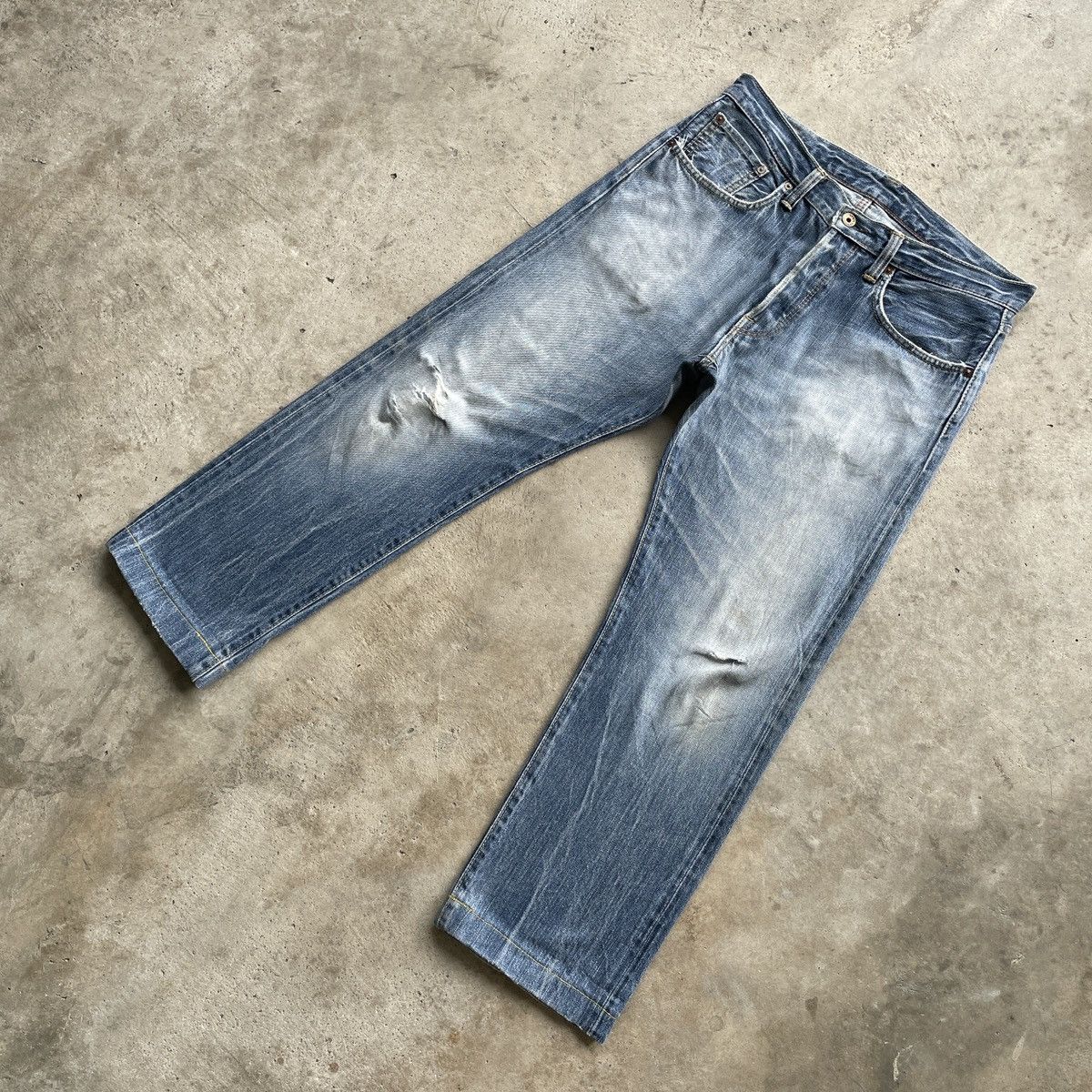 Edwin × Jean × Vintage Vintage Faded Edwin 505 Orange Tag Jeans Pants Distressed Size US 34 / EU 50 - 2 Thumbnail