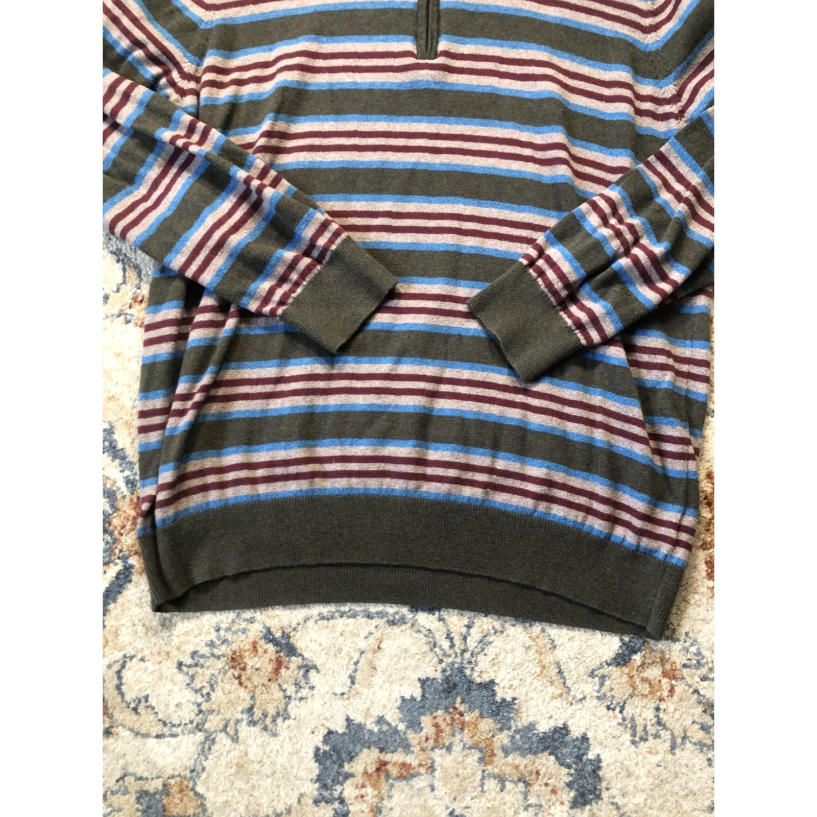 Vintage VINTAGE? No. (excluded) LL Bean Sweater Mens XL Olive Green Stripe Quarter Zip Pullover Cotton Cashmere Shirt? Size US XL / EU 56 / 4 - 5 Thumbnail