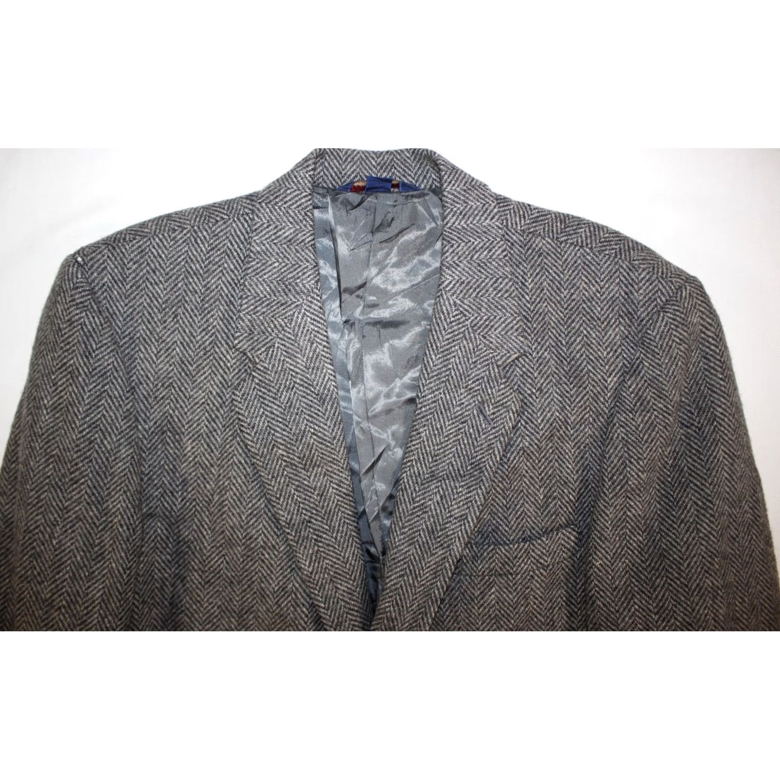 Farah VINTAGE Farah Wolff Blazer Men's 44 R 100% Pure Wool Tweed Herringbone Gray Jacket Size 44R - 6 Thumbnail