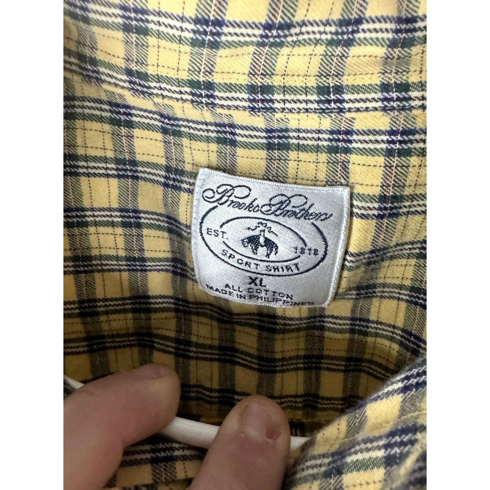 Brooks Brothers Brooks Brothers Shirt Mens XL Yellow Blue Plaid Button Front Cotton Casual Shirt Size US XL / EU 56 / 4 - 6 Thumbnail