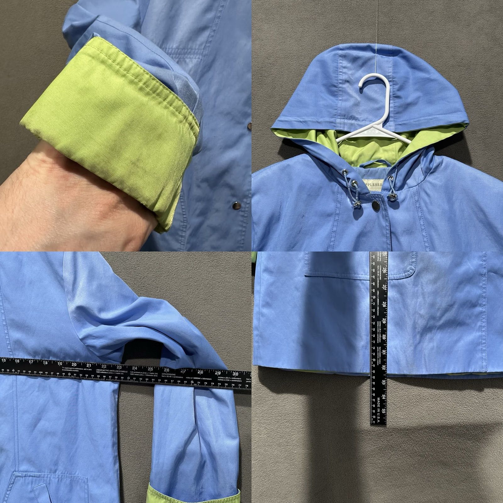 Vintage Apple Seeds Jacket Womens Large Blue Snap Front Hooded Outdoor Rain Coat Cuffed Size L / US 10 / IT 46 - 8 Thumbnail