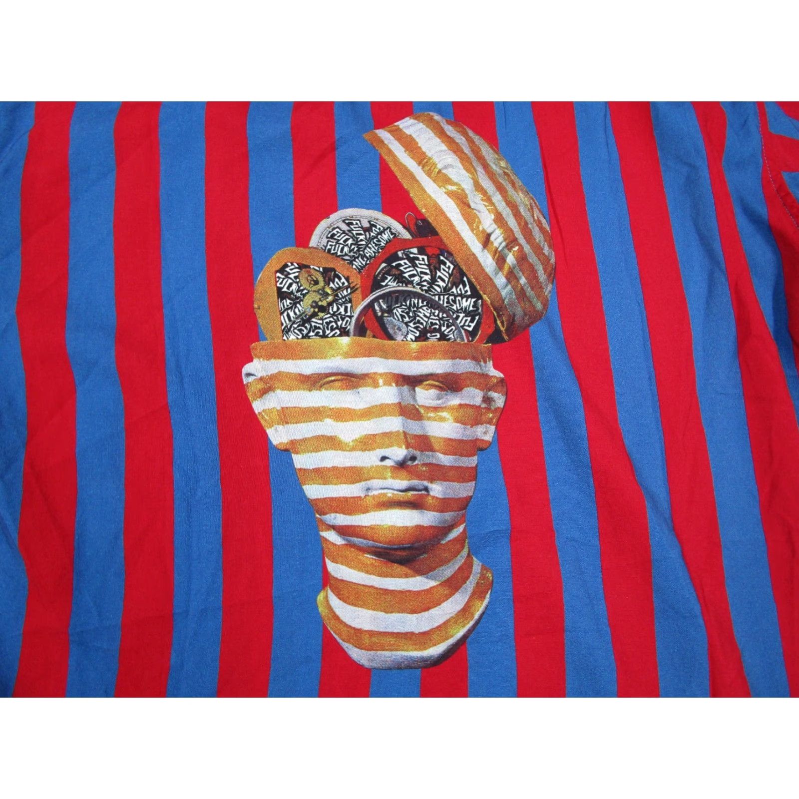 Fucking Awesome F*ckingAwesome Button-Up Shirt Mens Medium Red Blue Striped Graphic Skate Brain Function Club Size US M / EU 48-50 / 2 - 6 Thumbnail