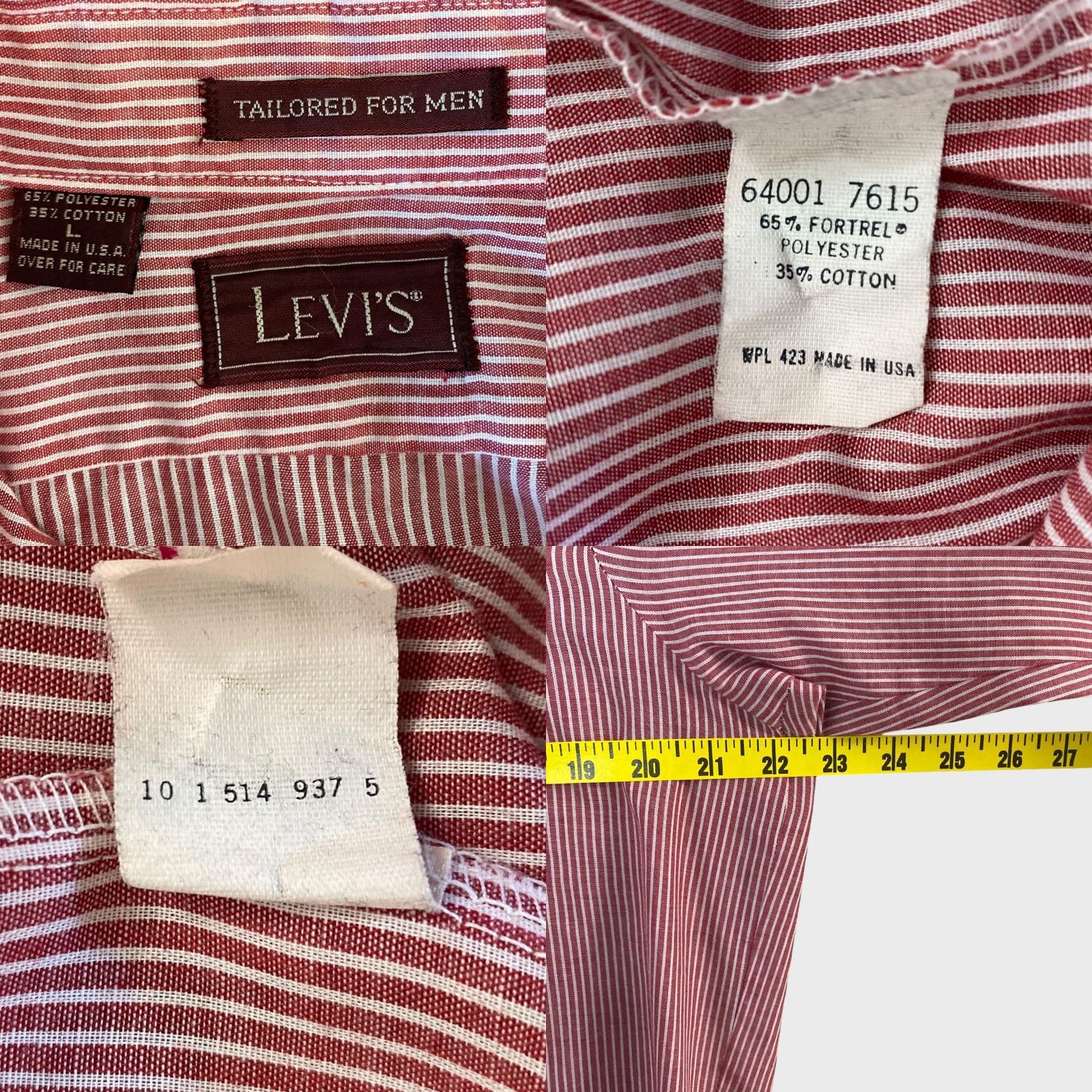 Levi's VINTAGE Levi's Stripe Button-Up Pocket Shirt Red/White Mens Large Business-Casual Shirt Size US L / EU 52-54 / 3 - 8 Thumbnail
