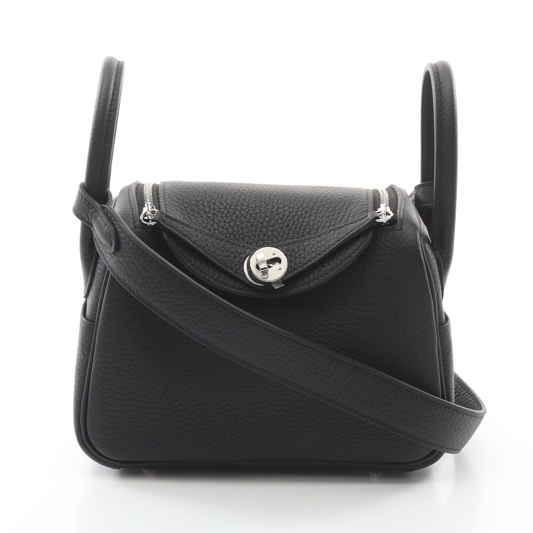 Hermes Hermes Lindy Mini Shoulder Bag Clemence Leather Black Silver Hardware Double Engraved Size ONE SIZE - 1 Thumbnail