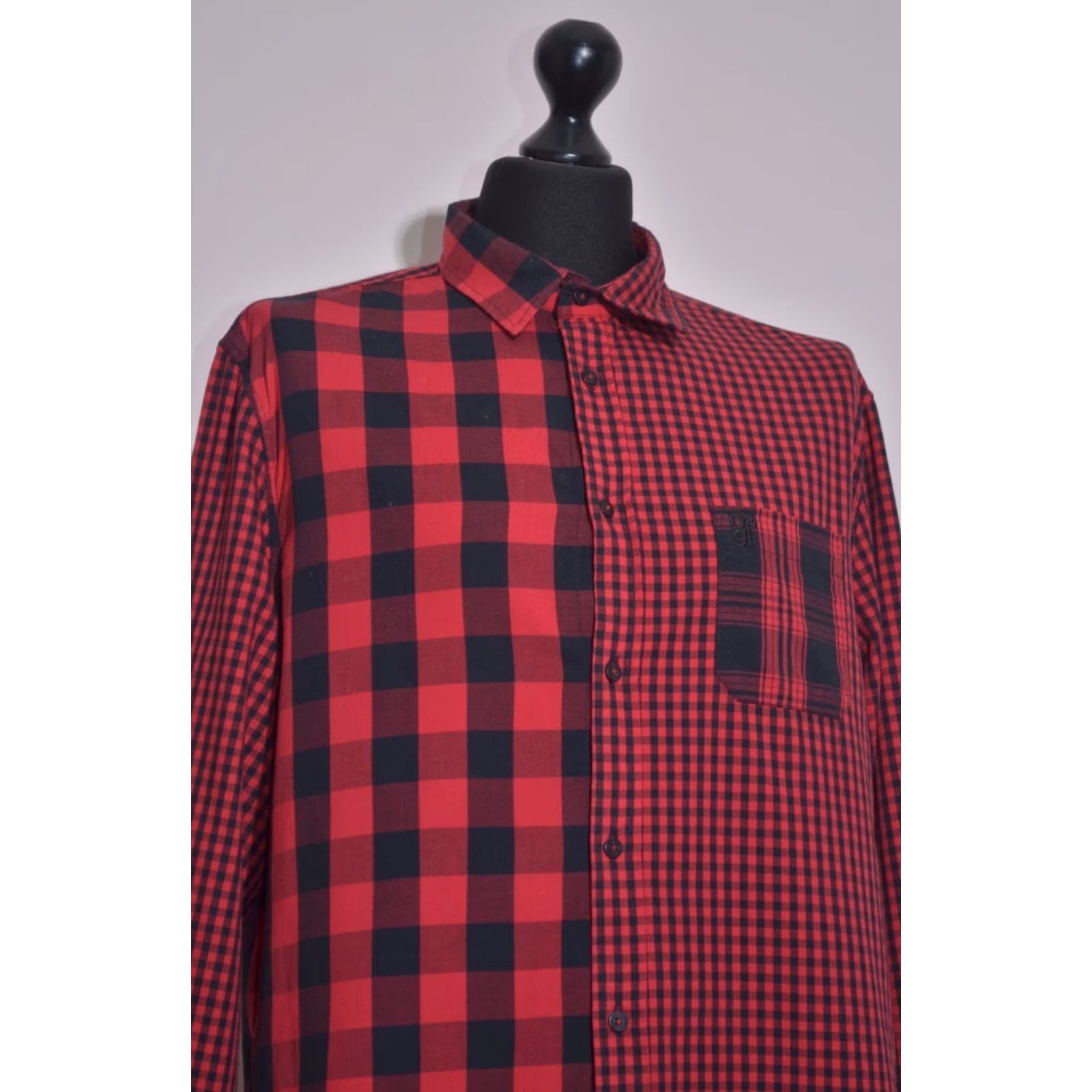 Desigual Desigual Shirt Button-Up Long Sleeve Casual XL Red Check Patchwork Button Up Mens XL Size US XL / EU 56 / 4 - 2 Thumbnail