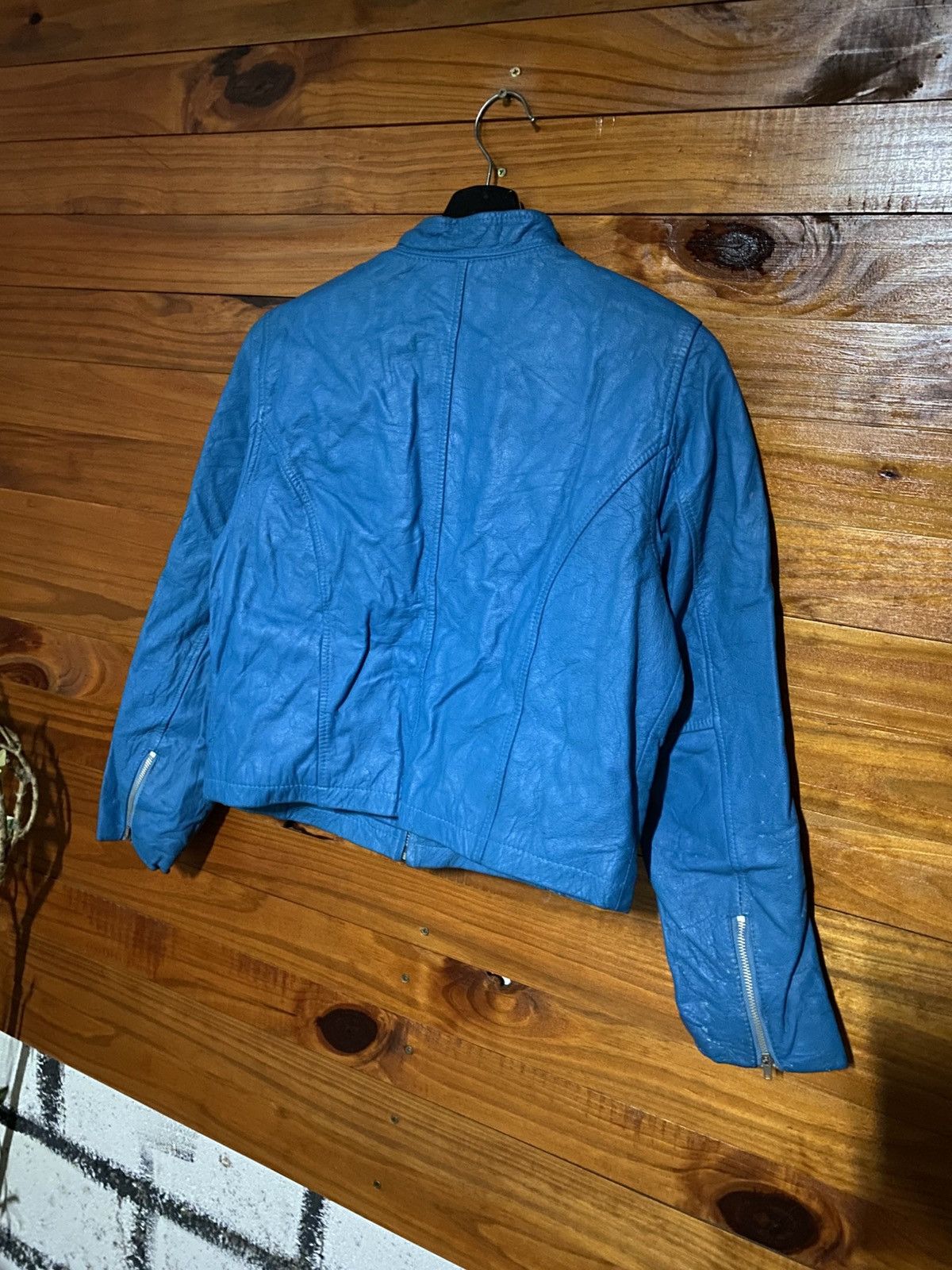 Genuine Leather Vintage Melody Square Blue Cropped Jacket Quilted Lining Size M / US 6-8 / IT 42-44 - 10 Thumbnail