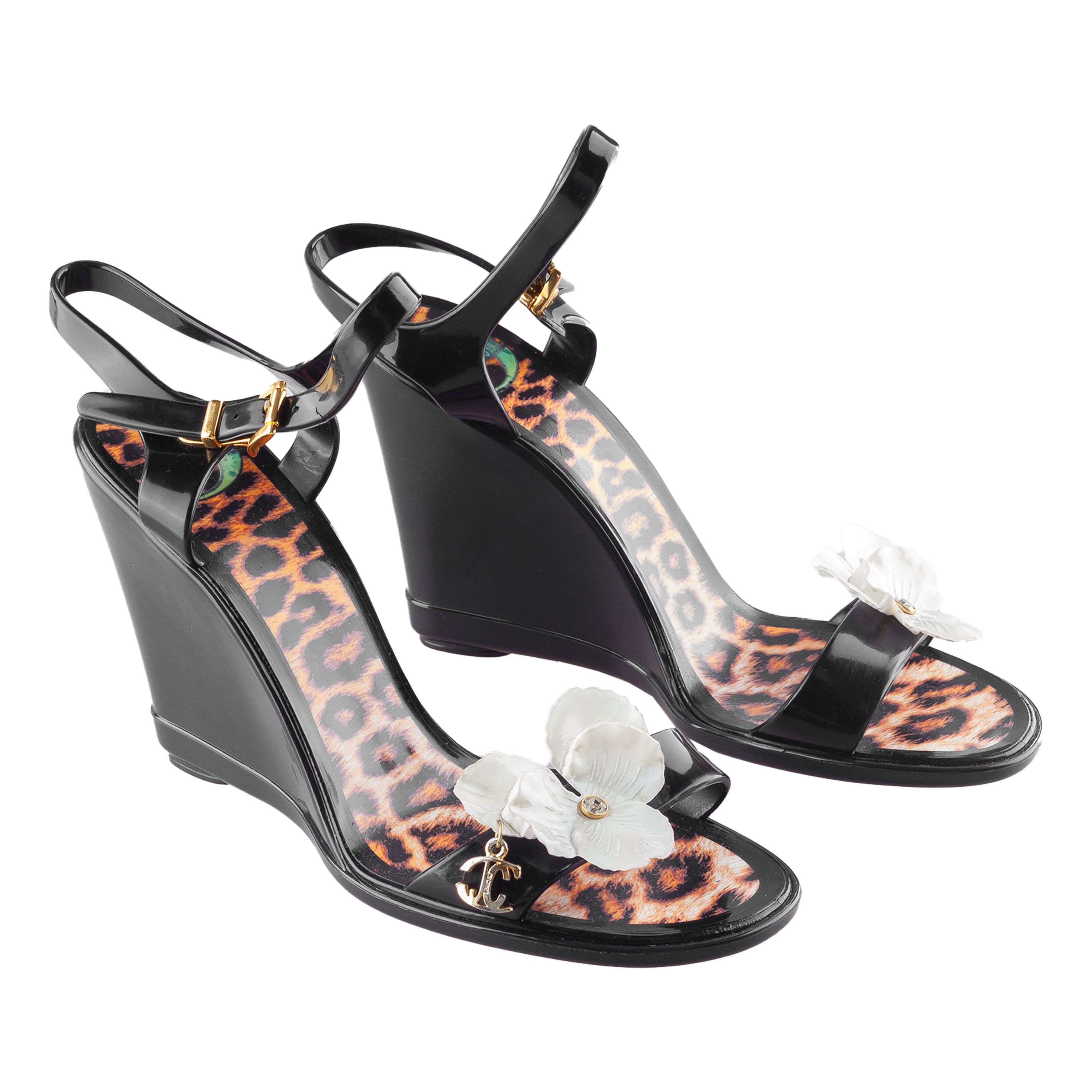 Just Cavalli Vintage Just Cavalli Black Flower Sandals (39 EU) Size US 8 / IT 38 - 1 Thumbnail