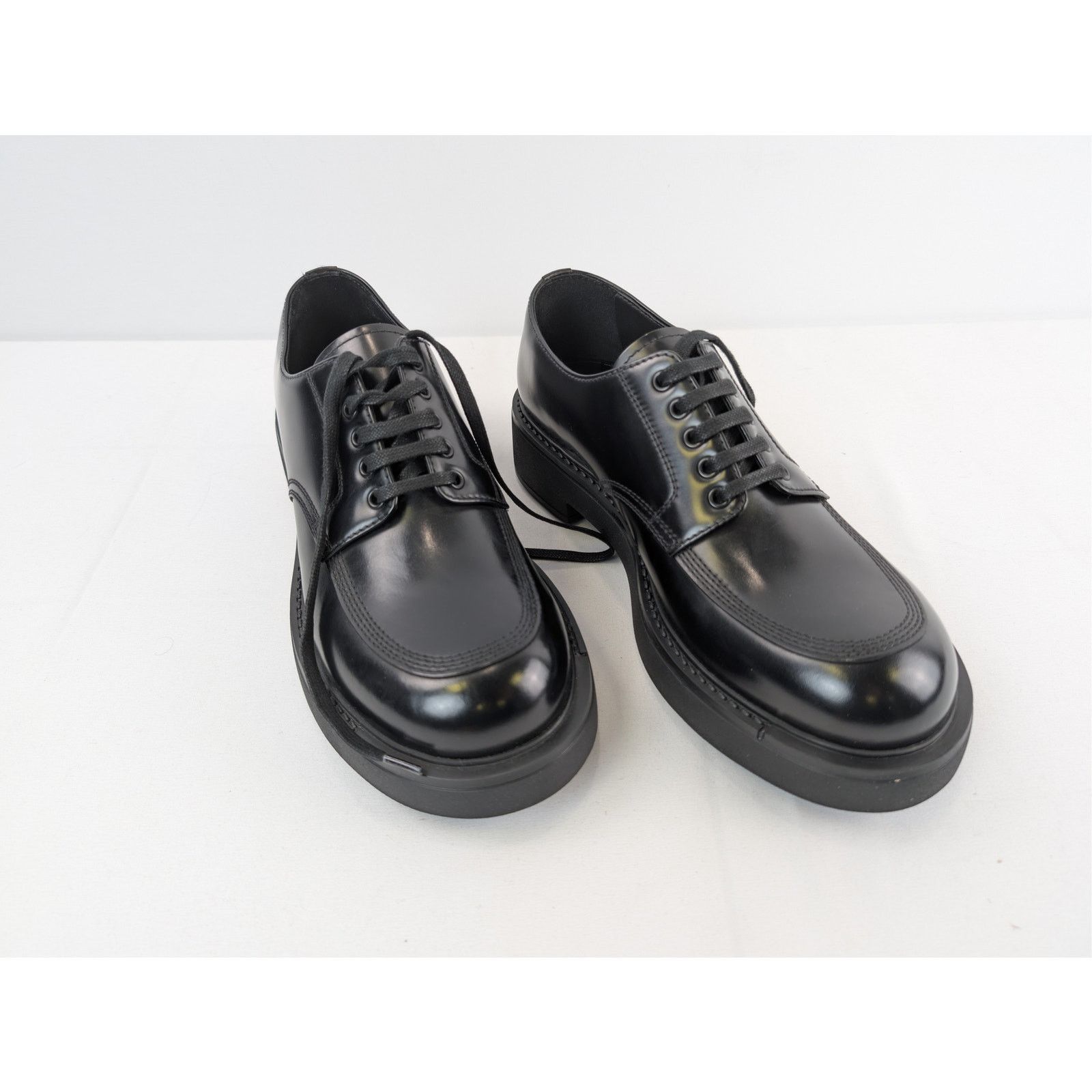 Prada o1rshd1 Brushed Leather Derby Shoes Boots in Black Size US 8 / EU 41 - 6 Thumbnail