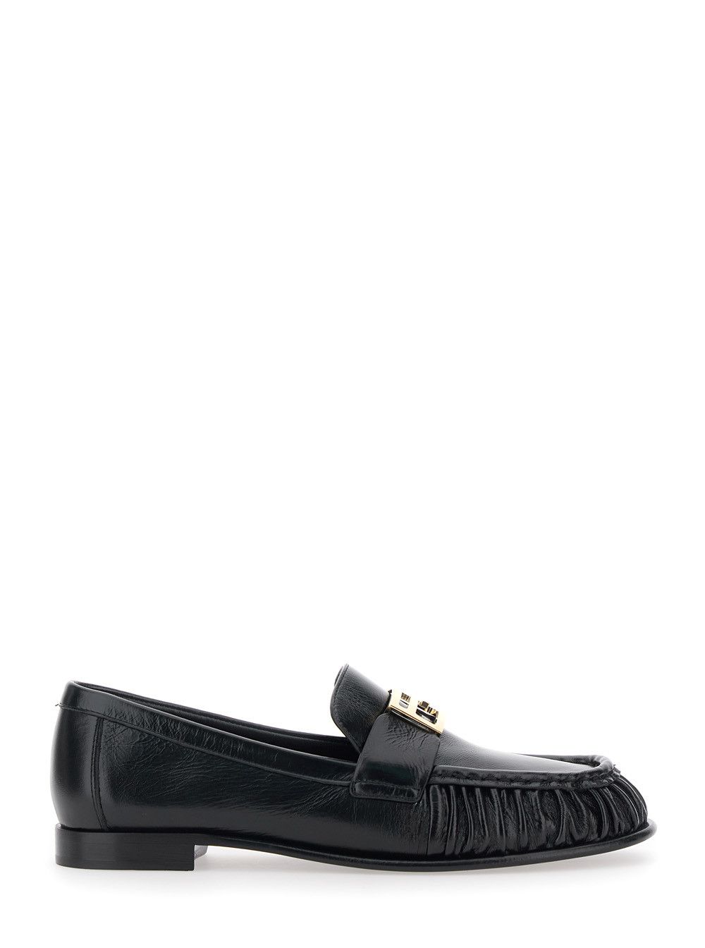 Black Loafers with FF Plaque on the Front in Leather Woman