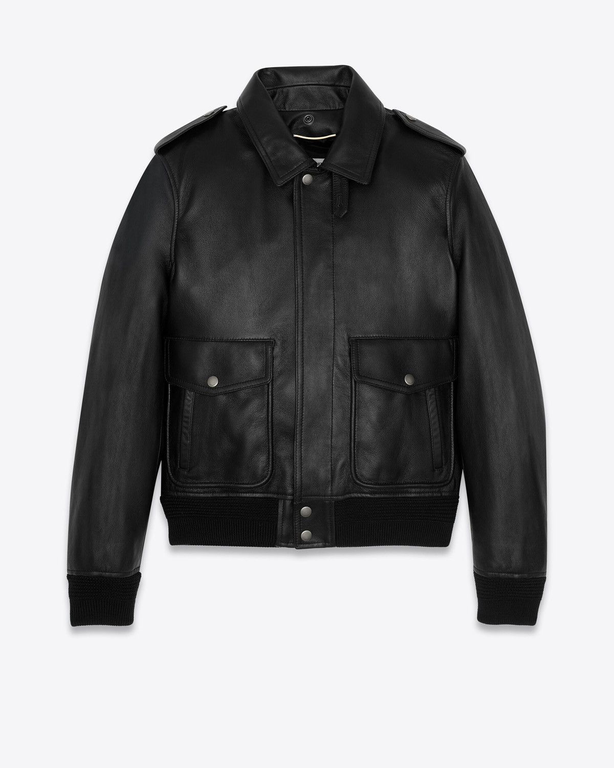 SAINT LAURENT LEATHER AND SHEARLING BOMBER