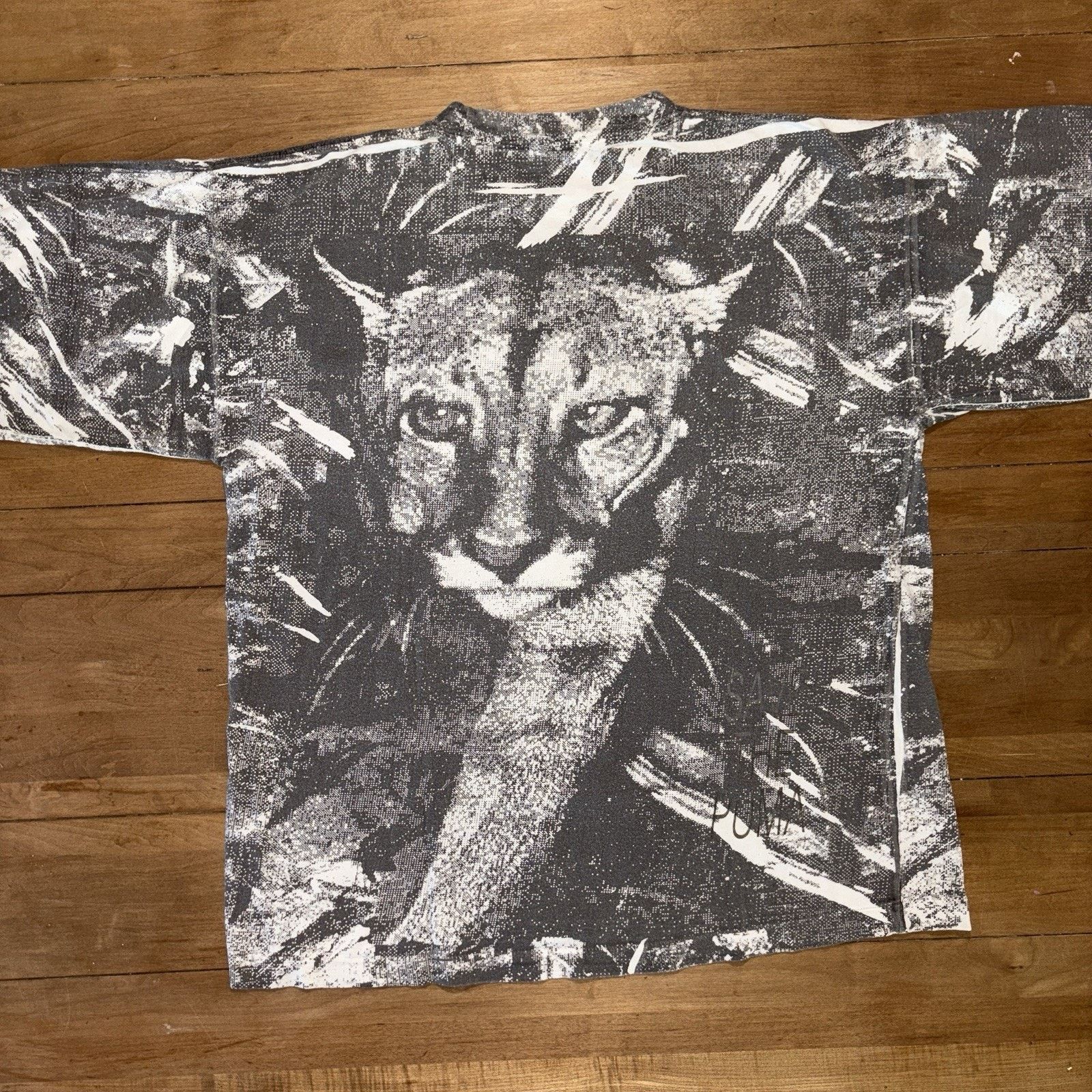 Puma × Vintage Vintage 90s PUMA Shirt All Over Print Save The Puma Big Cat Size US L / EU 52-54 / 3 - 3 Thumbnail