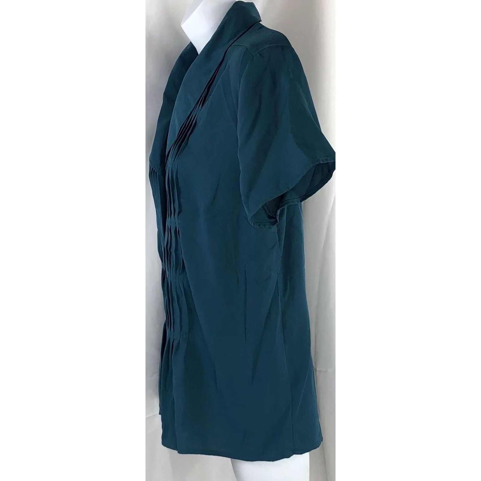 Croft & Barrow Croft & Barrow Green Pleated Ruffles Shawl Collar Silky Career Coquette M Size M / US 6-8 / IT 42-44 - 2 Thumbnail