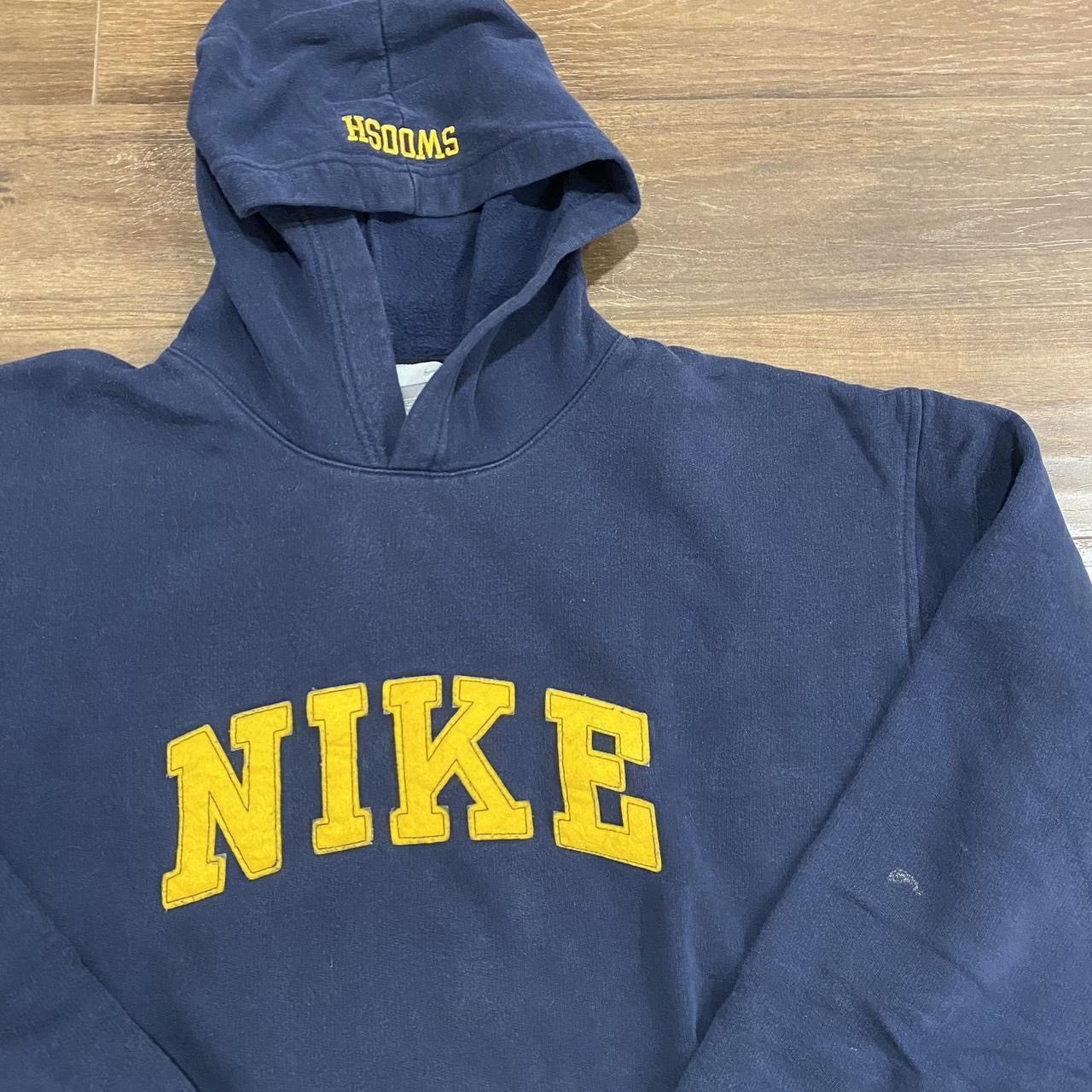 Nike × Vintage Vintage Nike Felt Lettering Hoodie Navy Blue Size US XL / EU 56 / 4 - 2 Thumbnail
