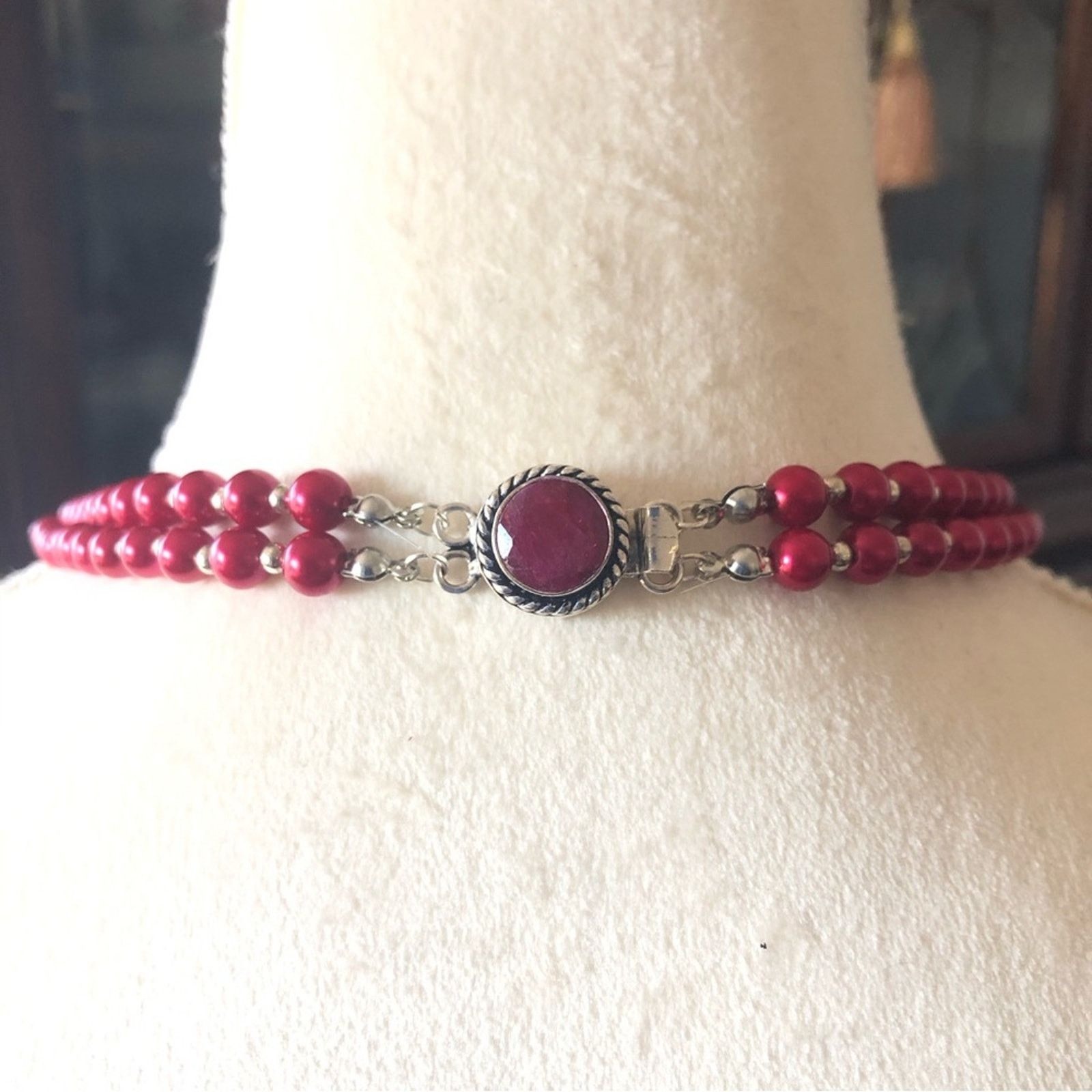 Handmade Handcrafted red Czech Pearl genuine ruby necklace Size ONE SIZE - 6 Thumbnail