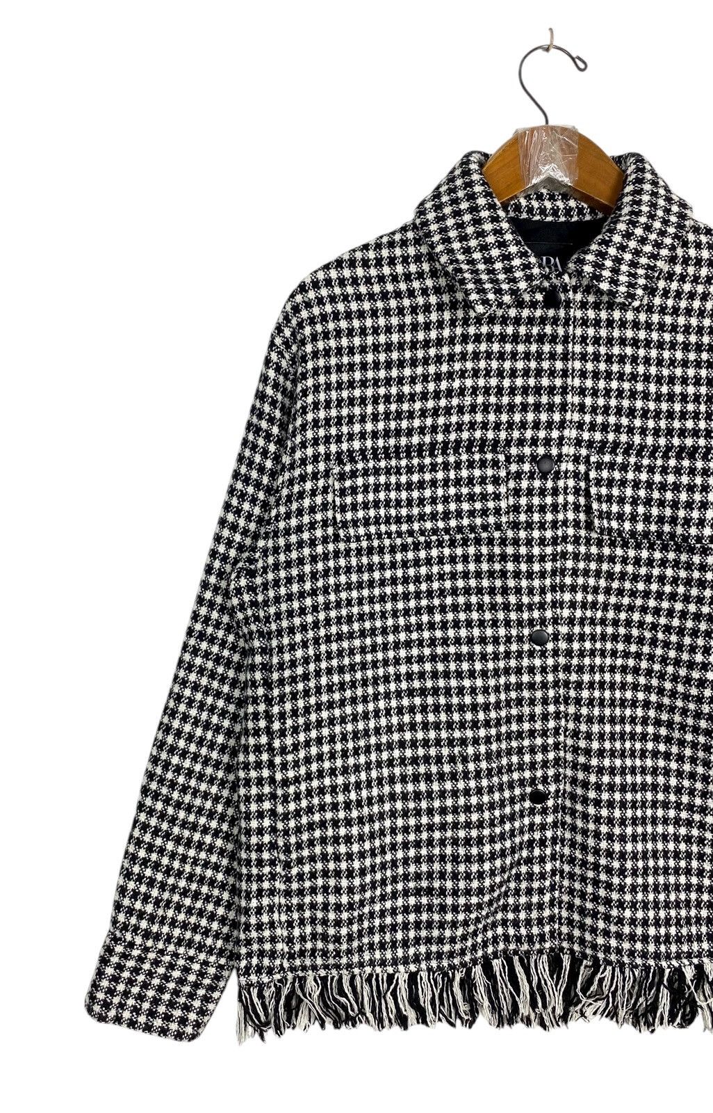Zara Rare‼️ Zara Houndstooth Fringed Overshirt Jacket Size S / US 4 / IT 40 - 2 Thumbnail